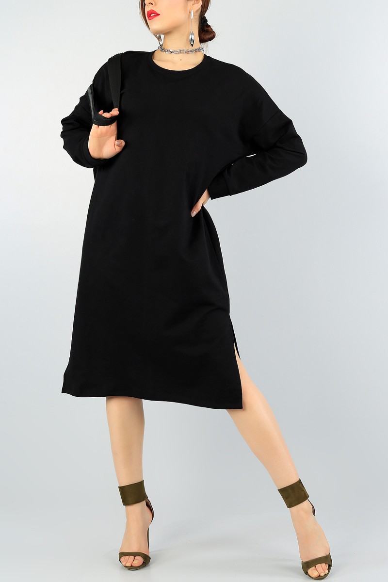 Siyah Yırtmaç Detay Tunik Elbise 57811