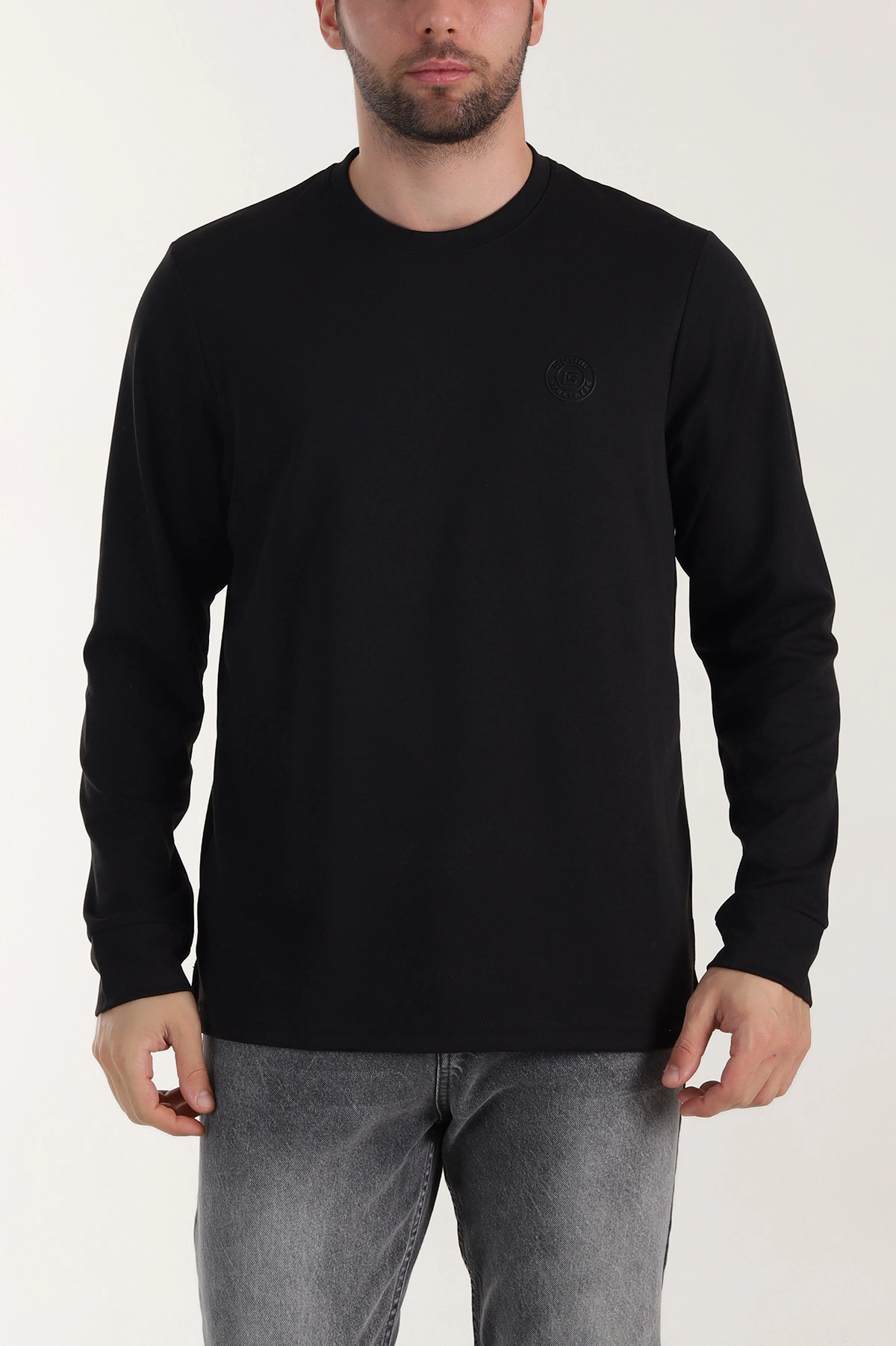 Siyah Yırtmaçlı Bisiklet Yaka Erkek Sweatshirt 410636