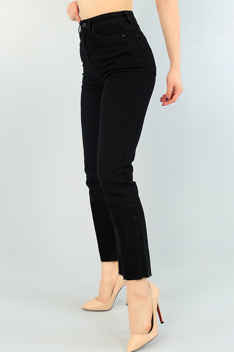 Siyah Yüksek Bel Mom Bayan Kot Pantolon 64927