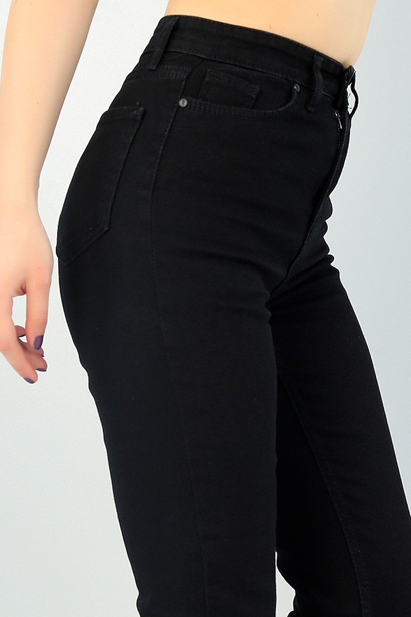 Siyah Yüksek Bel Mom Bayan Kot Pantolon 64927