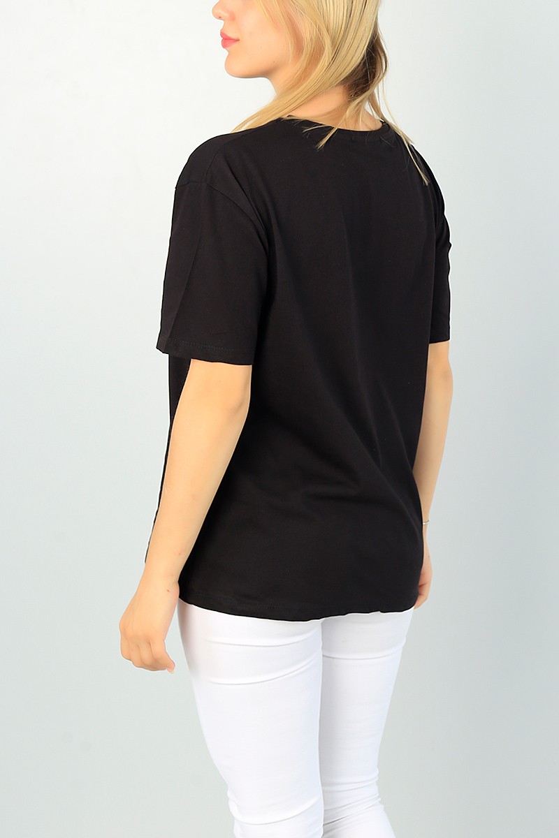 Siyah Zebra Baskılı Bayan Tişört 67507