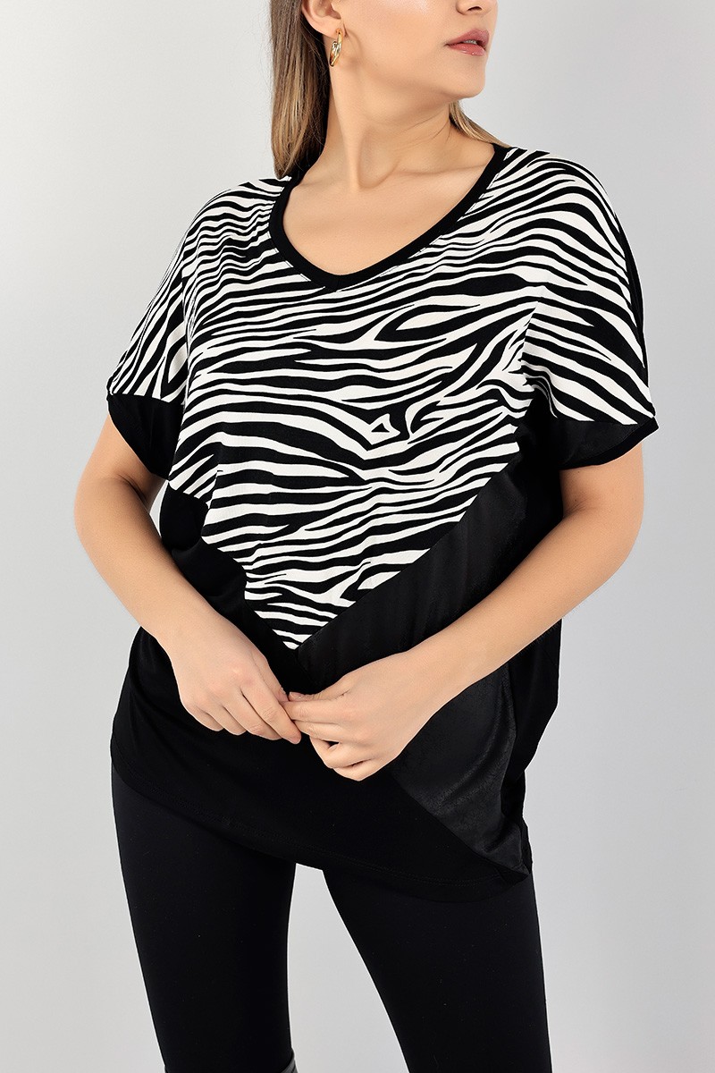 Siyah Zebra Desen Garnili Bluz 104744