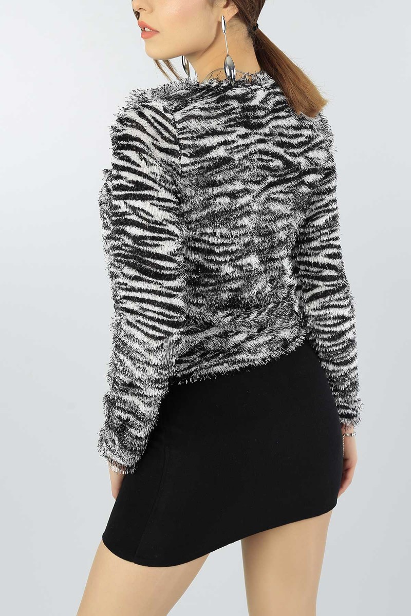 Siyah Zebra Desenli Sakallı Bluz 51193