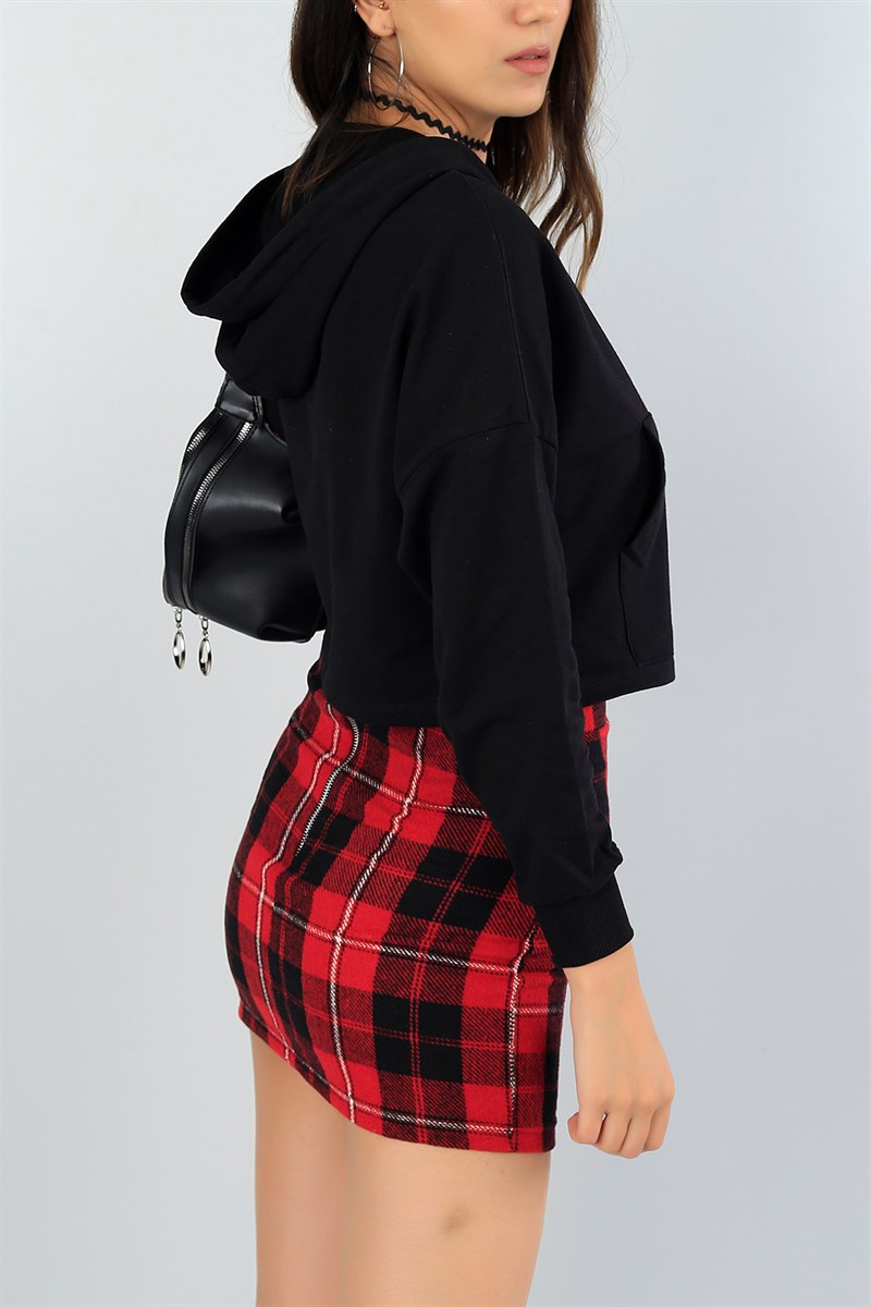 Siyah Zincir Detay Bayan Crop Sweat 41110