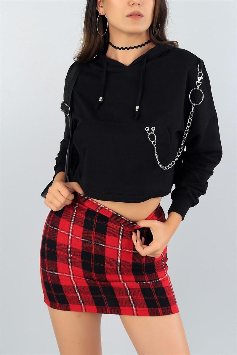 Siyah Zincir Detay Bayan Crop Sweat 41110