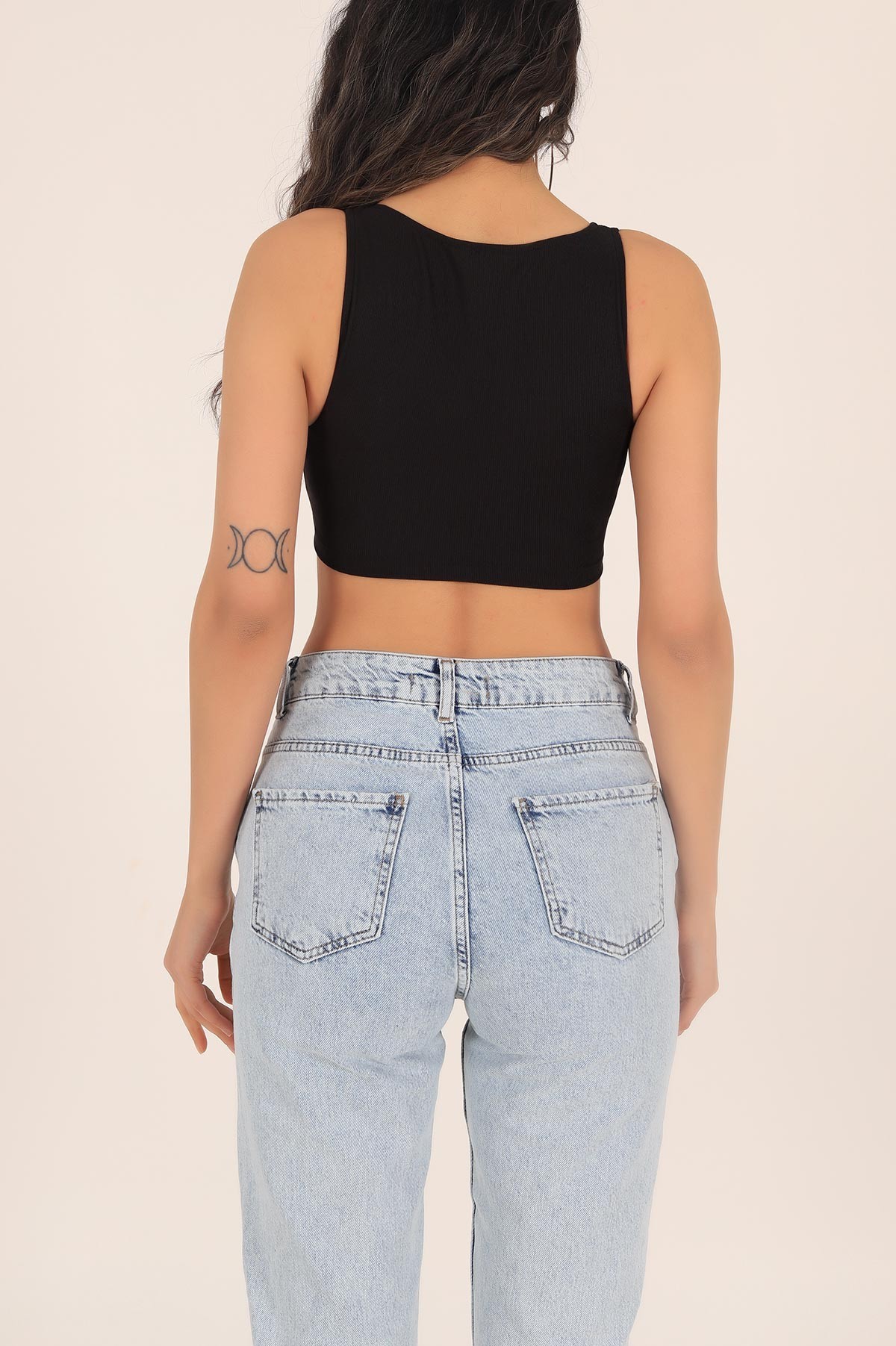 Siyah Zincir Püsküllü Ottoman Crop 170049