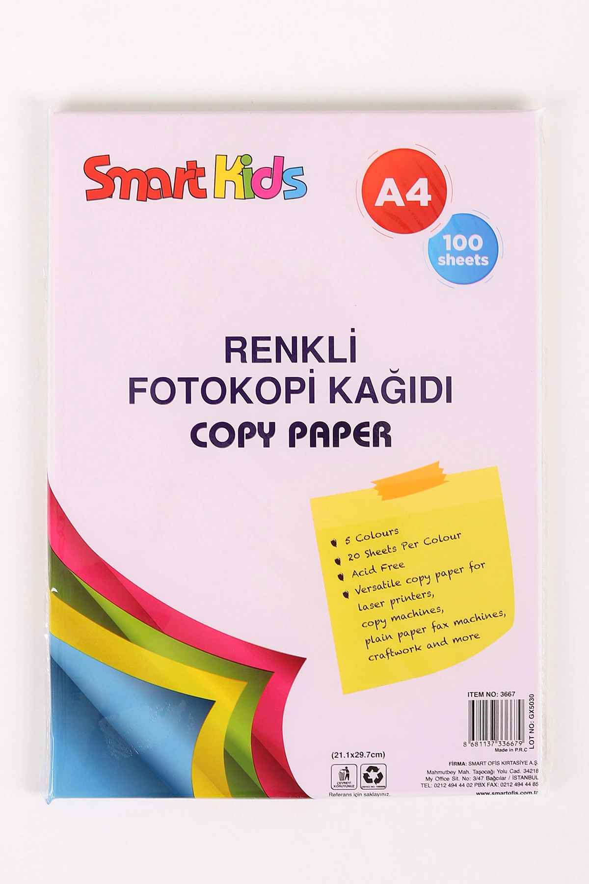 Smart Kids A4 Renkli Fotokopi Kağıdı 5 Renk 100'lü 457419
