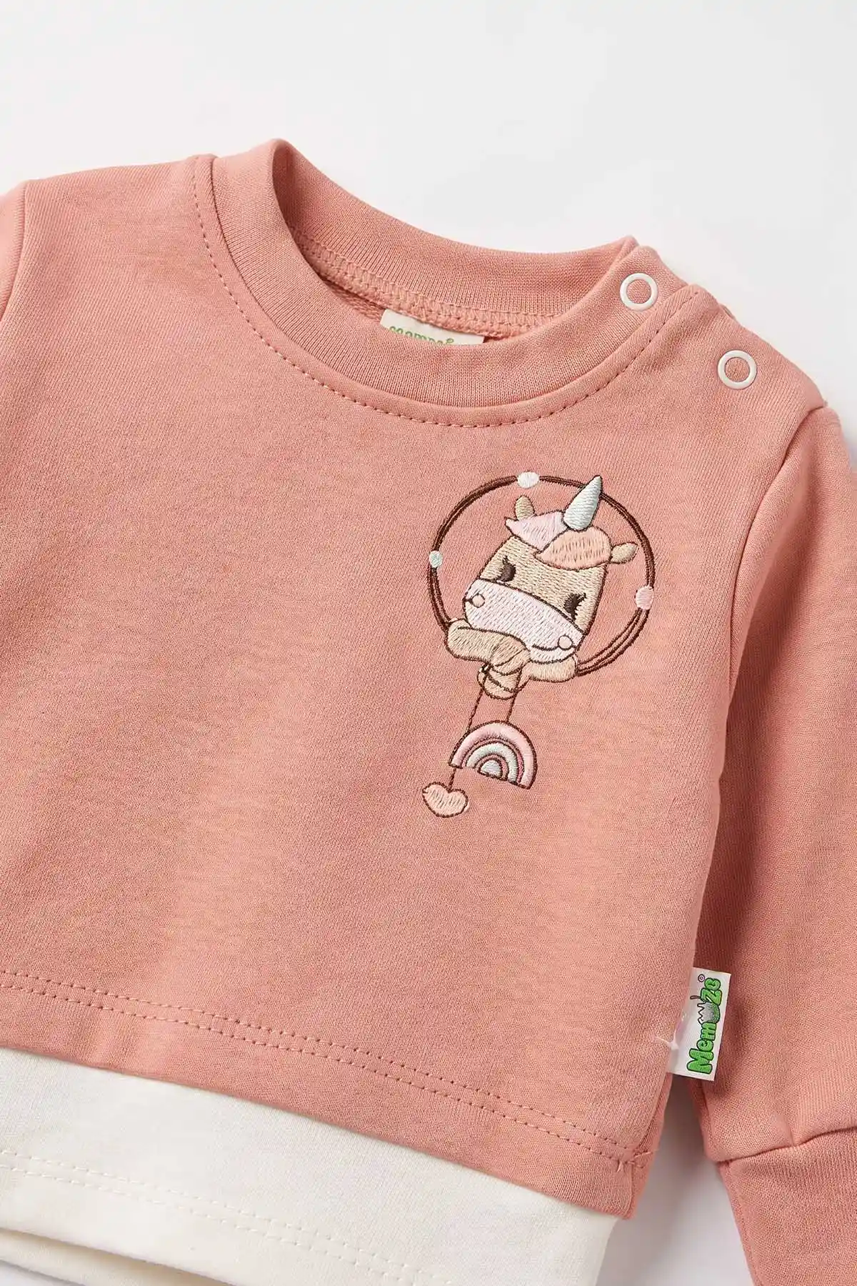 Somon (0-12 Ay) Nakışlı Eklentili Penye Kız Bebek Takım 479125