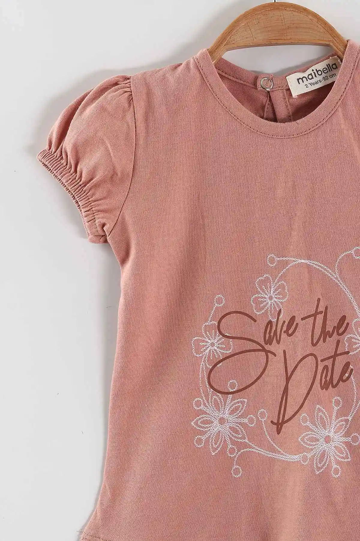 Somon (1-5 Yaş)Save The Data Baskılı Tişörtlü   Toka Aksesuarlı  Şortlu Kız Çocuk Yazlık Takım 439588