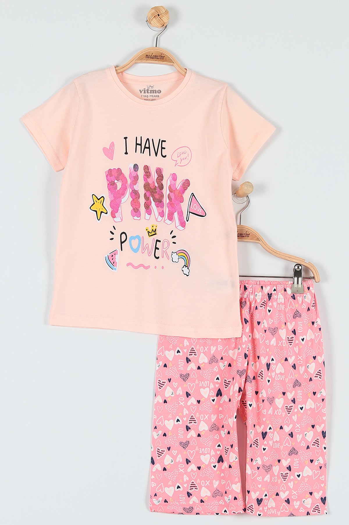 Somon (10-12 Yaş) Pink Baskılı Kaprili KIz Çocuk Pijama Takımı 182030