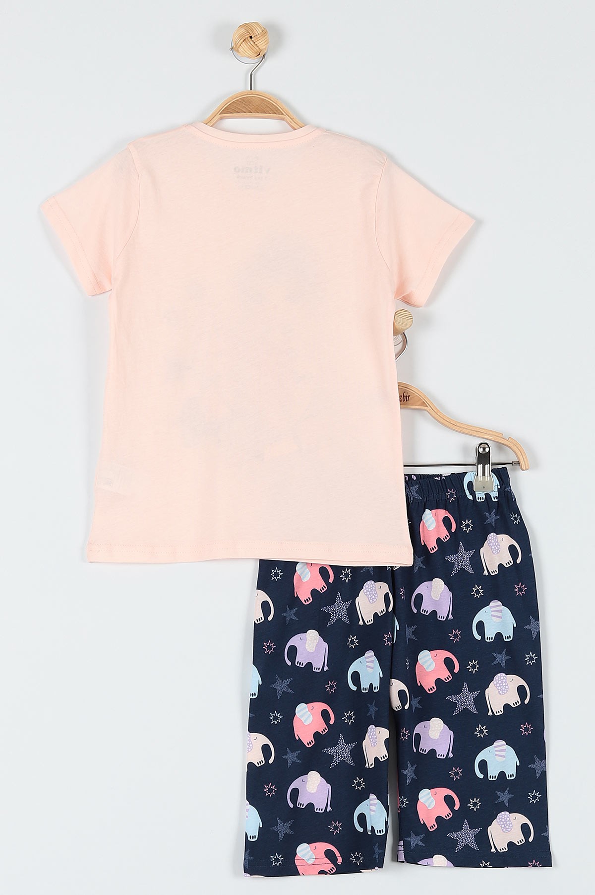 Somon (10-12 Yaş) Yıldız Fil Baskılı Kaprili KIz Çocuk Pijama Takımı 182041