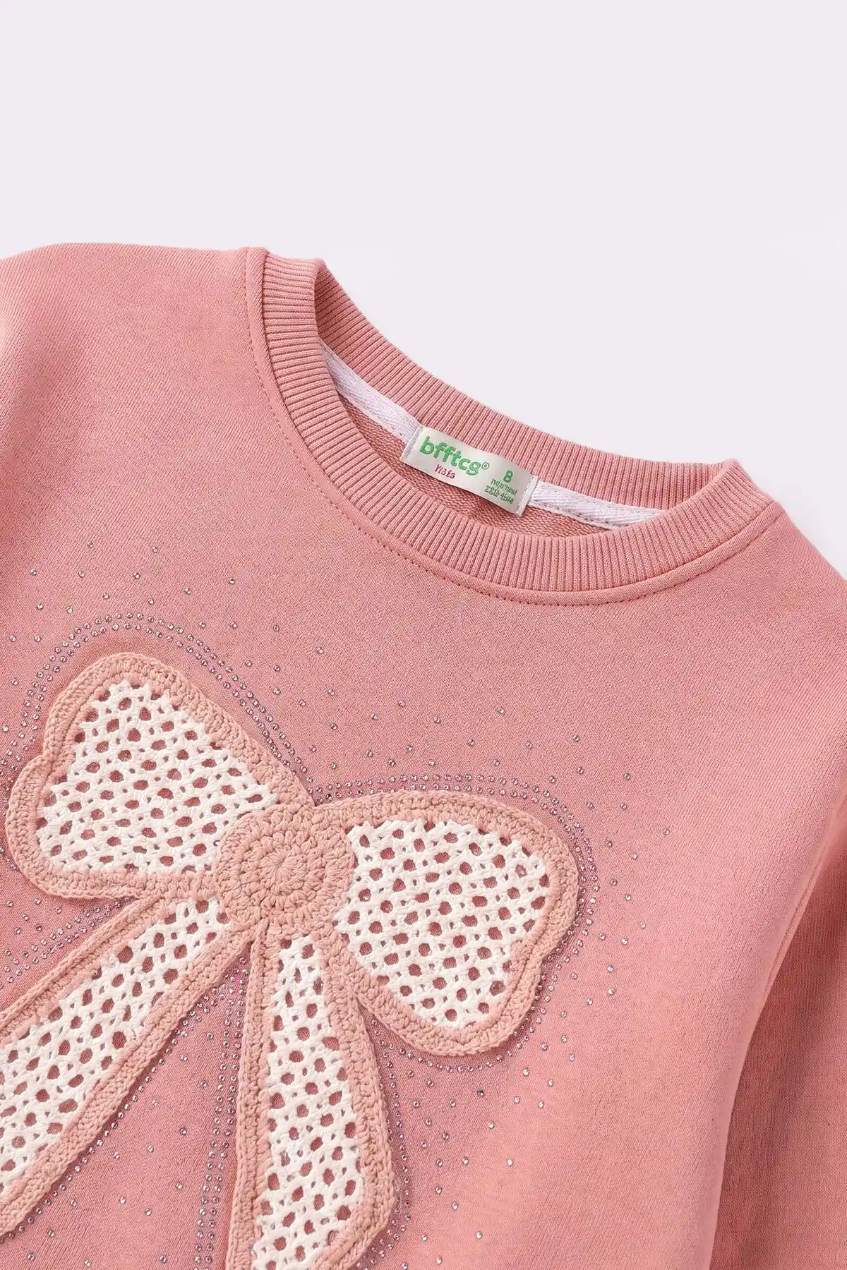 Somon (2-12 Yaş) Fiyonk Nakışlı Taşlı  İçi Şardonlu Kız Çocuk Sweatshirt 483282