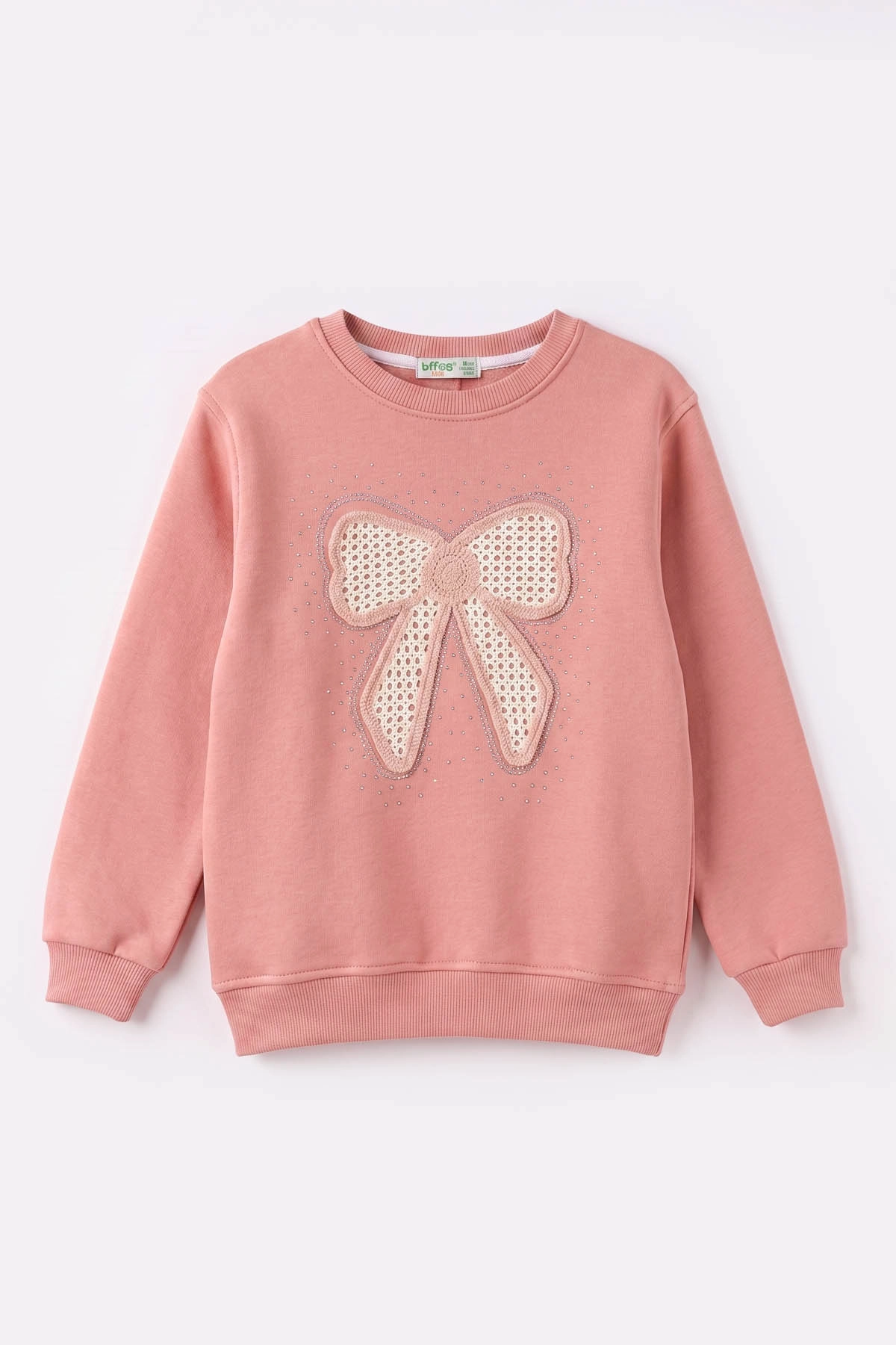 Somon (2-12 Yaş) Fiyonk Nakışlı Taşlı  İçi Şardonlu Kız Çocuk Sweatshirt 483282