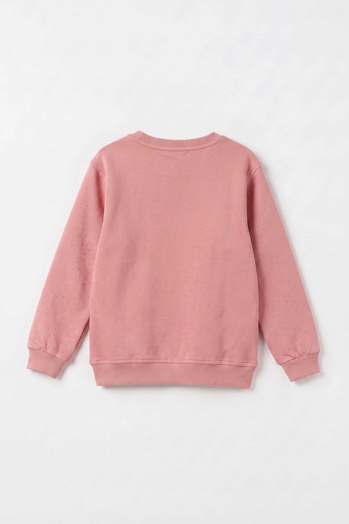 Somon (2-12 Yaş) Kalpli Çiçek Nakışlı Taşlı  İçi Şardonlu Kız Çocuk Sweatshirt 483291
