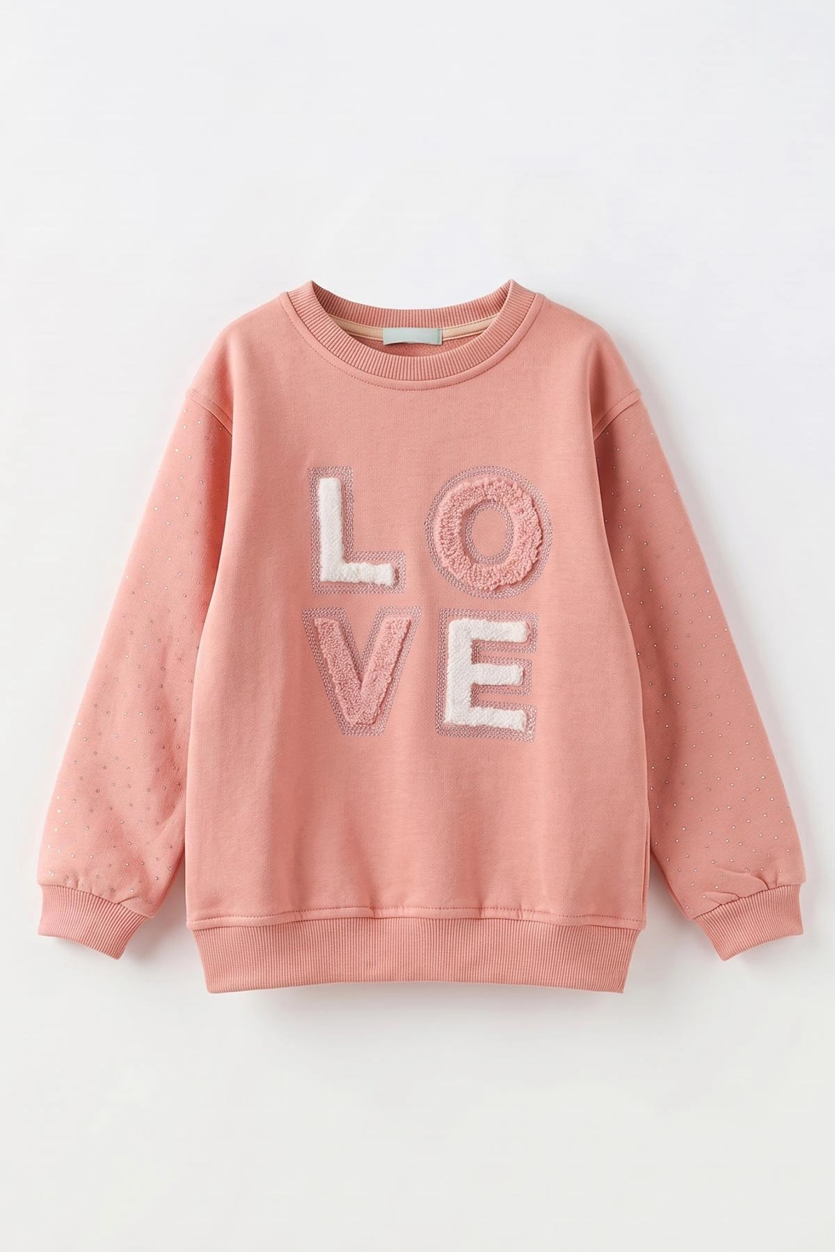 Somon (2-12 Yaş) Love Nakışlı Taşlı İçi Şardonlu Kız Çocuk Sweatshirt 483276