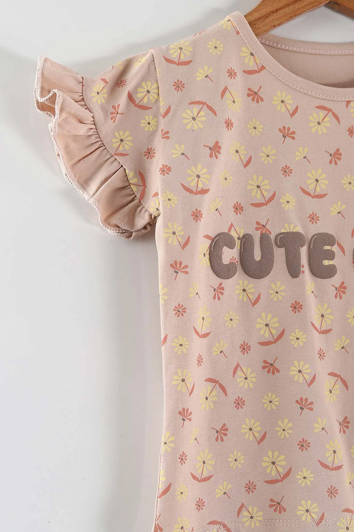 Somon (2-5 Yaş)Cute Girl Baskılı Fitilli Şortlu Kız Çocuk Takım 446609