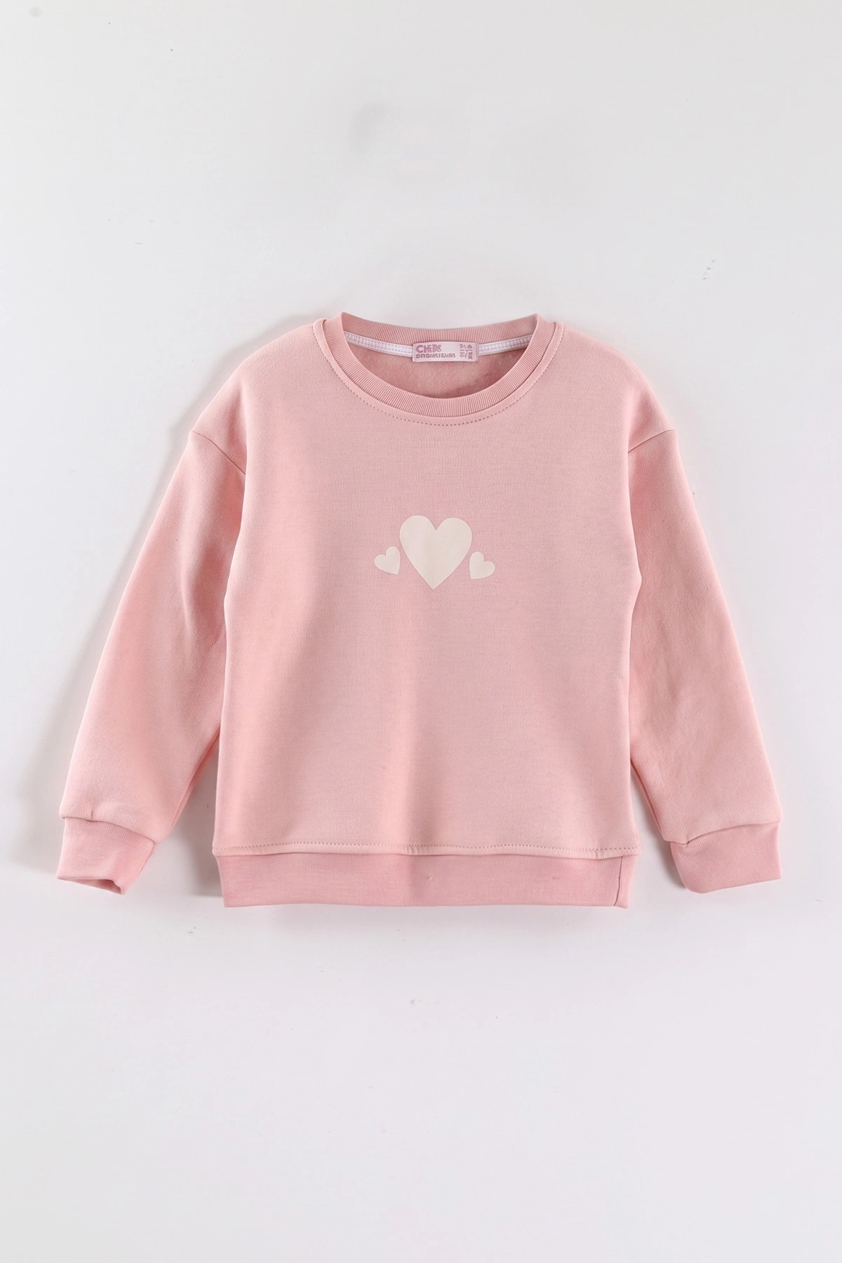 Somon (3-12 Yaş) Kalp Baskılı 3 İp Şardonlu Kız Çocuk Sweatshirt 473979