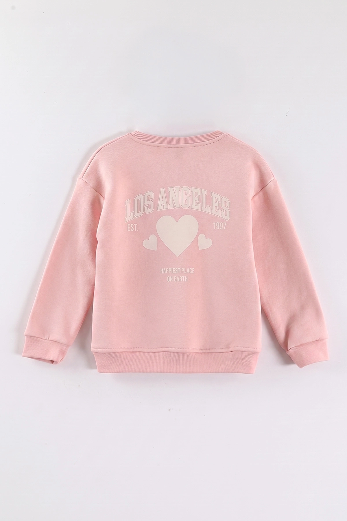 Somon (3-12 Yaş) Kalp Baskılı 3 İp Şardonlu Kız Çocuk Sweatshirt 473979