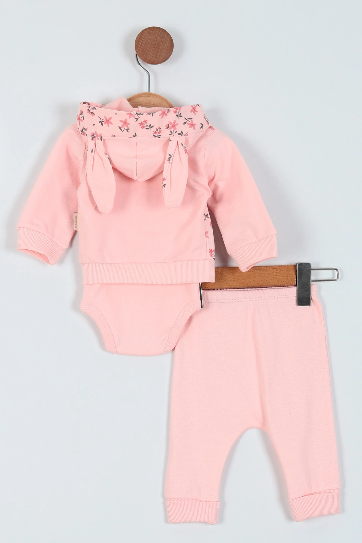 Somon (3-9 Ay) Baskılı Üçlü Kız Bebe Takım 227777