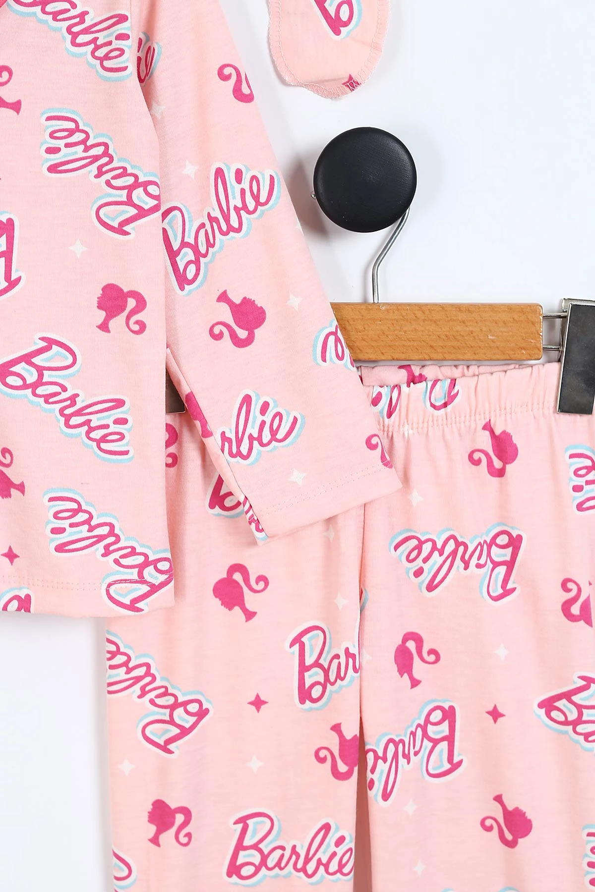 Somon (4-12 Yaş) Baskılı Ön Düğmeli Göz Bandı Detaylı Kız Çocuk Pijama Takım 337930