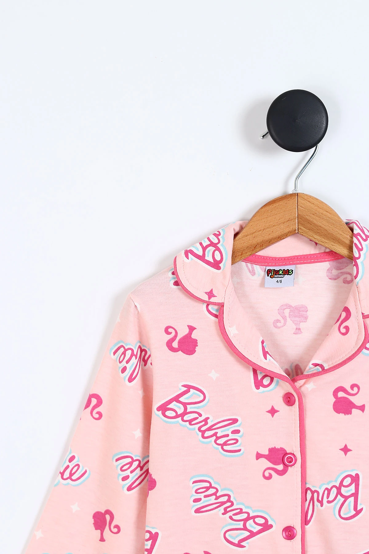 Somon (4-12 Yaş) Baskılı Ön Düğmeli Göz Bandı Detaylı Kız Çocuk Pijama Takım 337930