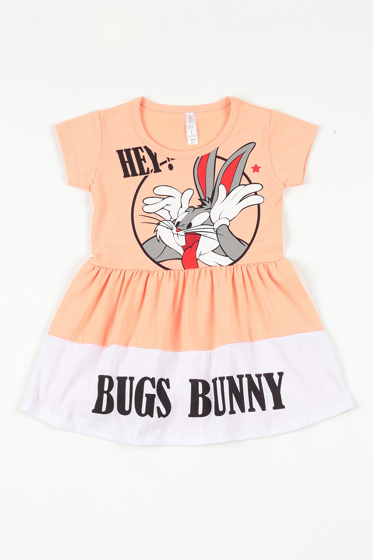 Somon (4-8 yaş) Bugs Bunny Baskılı Beli Lastikli Kız Çocuk Elbise 108781