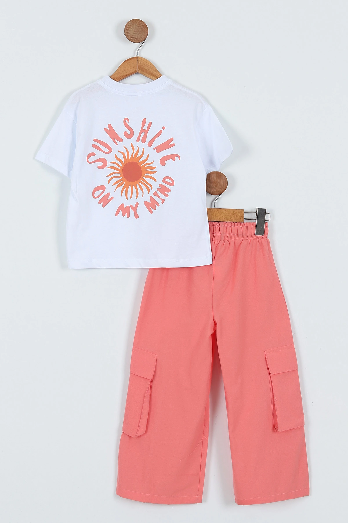 Somon (5-10 Yaş) Sunshine Ön Arka Baskılı Kargo Cep Pantolonlu  Kız Çocuk Takım 341634
