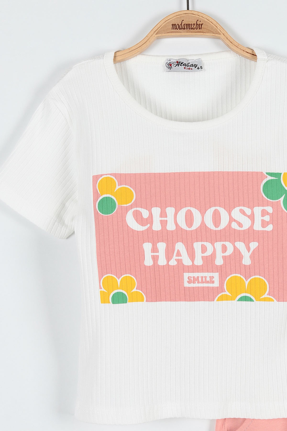 Somon (5-8 Yaş) Choose Happy Baskılı Şortlu Fitilli Kız Çocuk Takım 184834