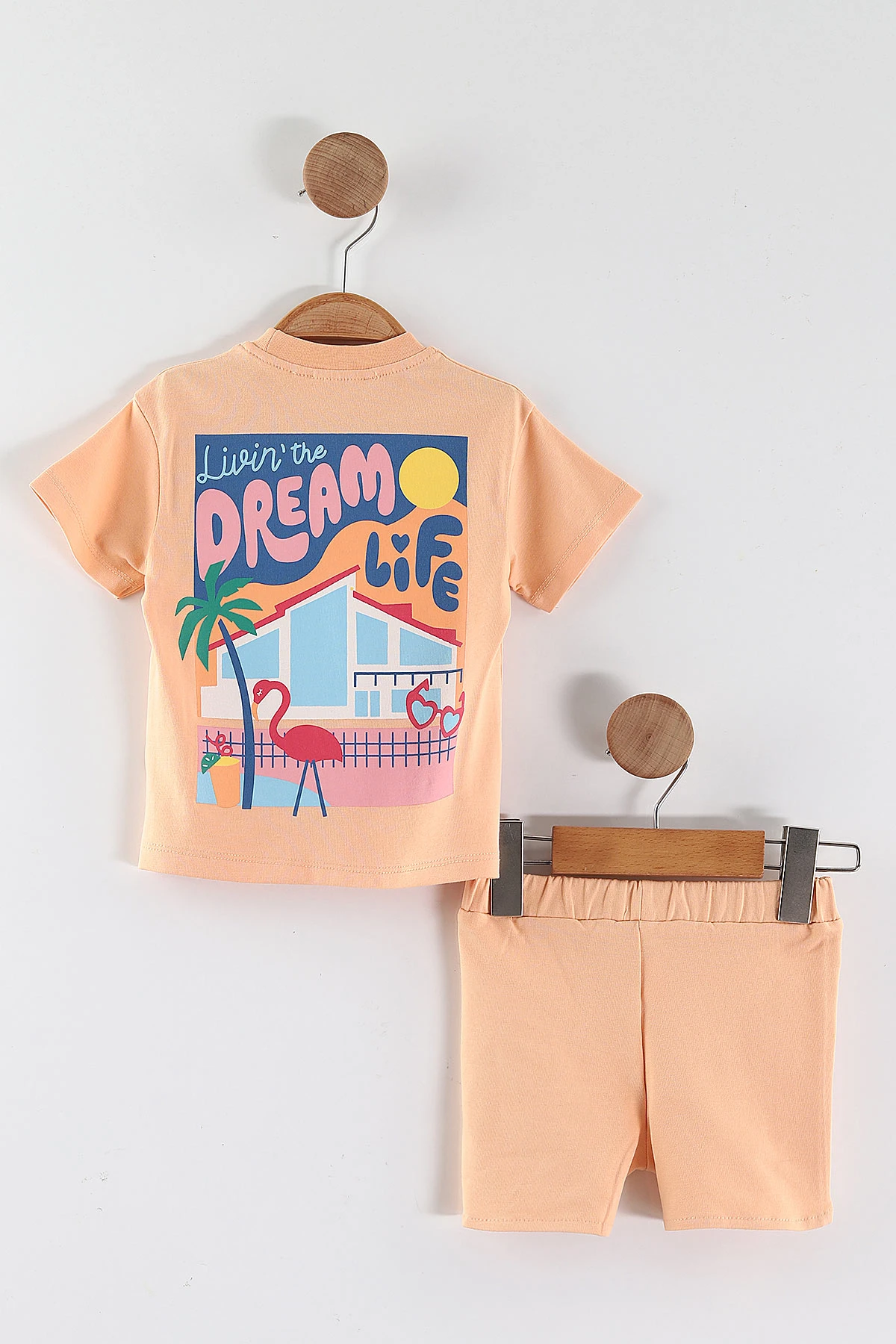 Somon (6-24 Ay) Dream Life Baskılı   Tişörtlü    Şortlu  Kız Bebek 2'li Takım 462225