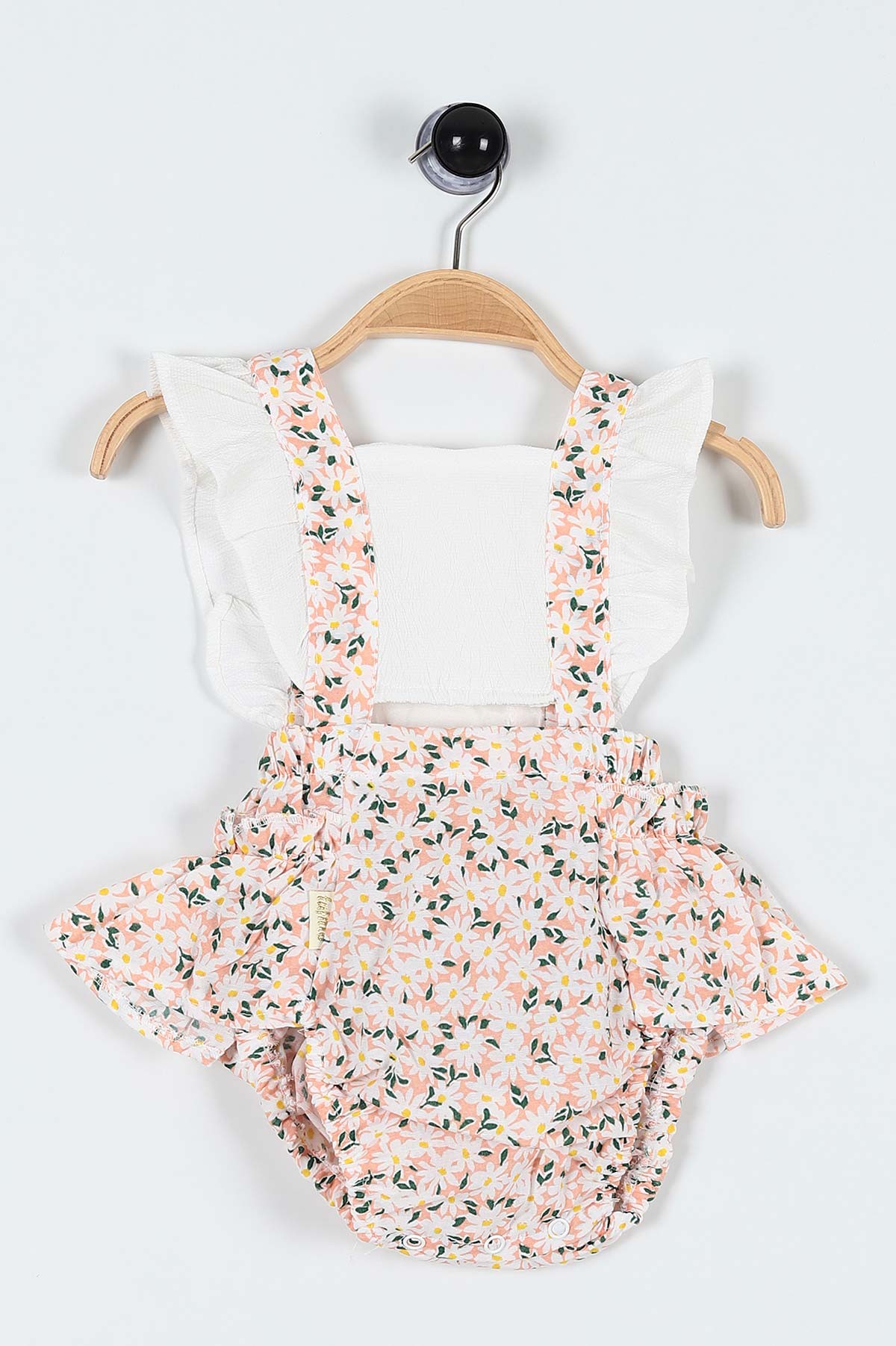 Somon (6-24 Ay) Fırfırlı Çiçek Baskılı Askılı Şortlu Kız Bebe Romper 184462