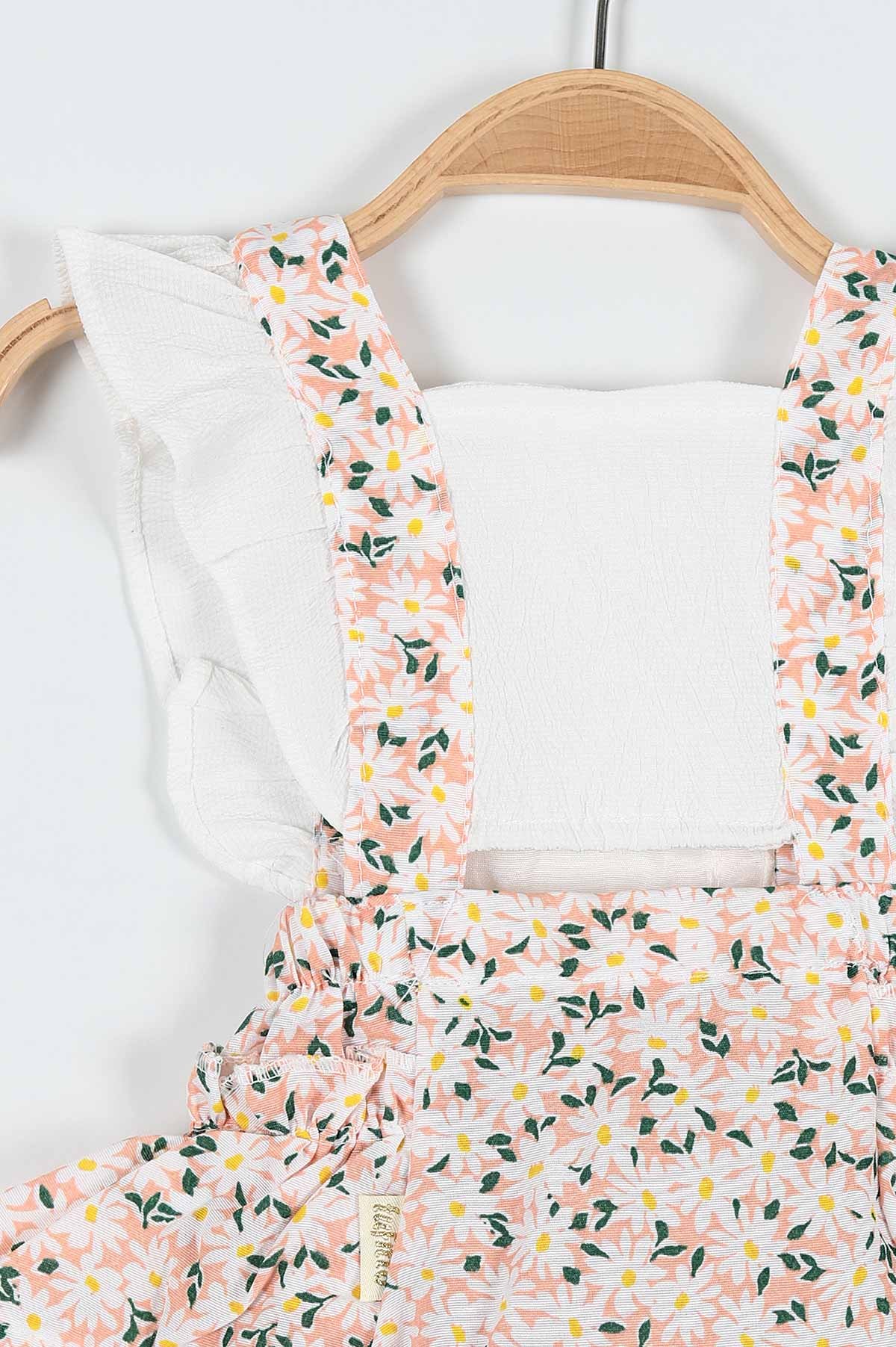 Somon (6-24 Ay) Fırfırlı Çiçek Baskılı Askılı Şortlu Kız Bebe Romper 184462