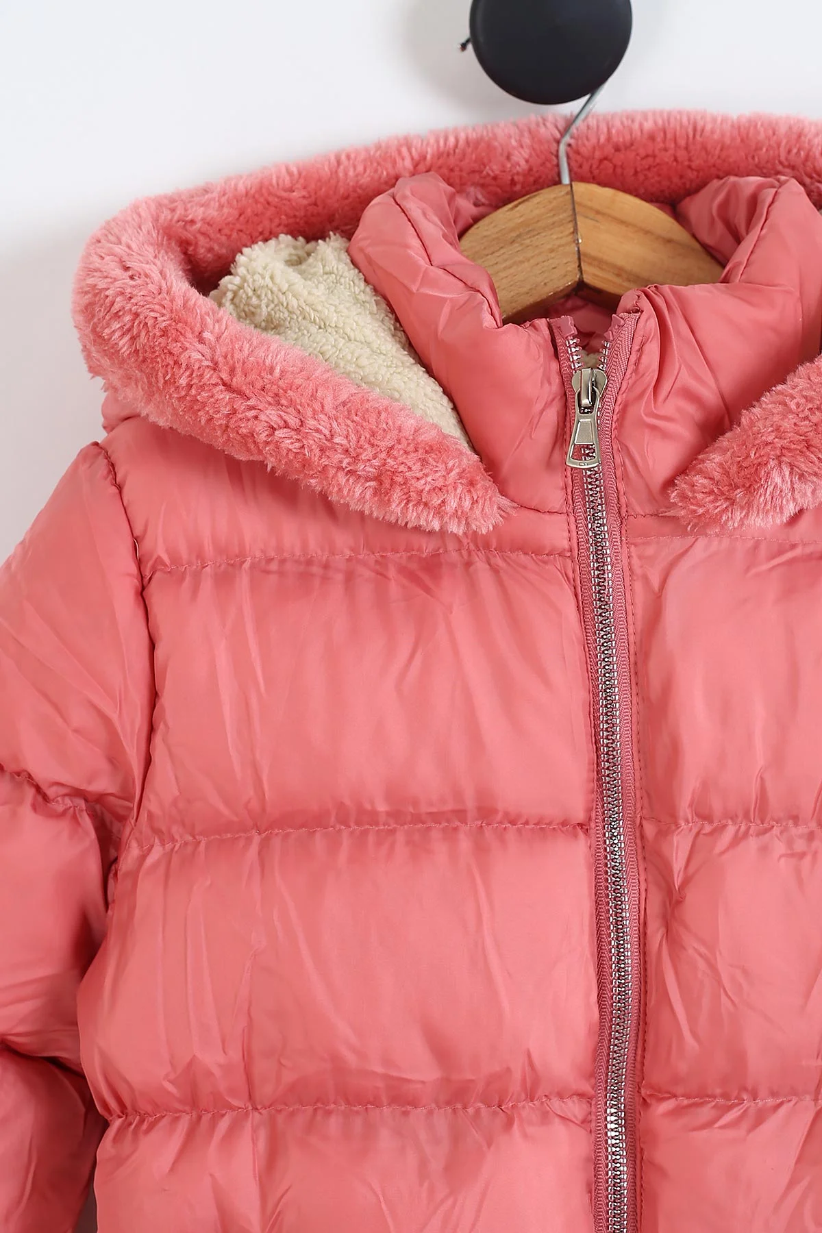 Somon (7-10 Yaş) Etek Kol ve Kapüşon Peluşlu İç kürklü Dolgun Kız Çocuk Mont 309222