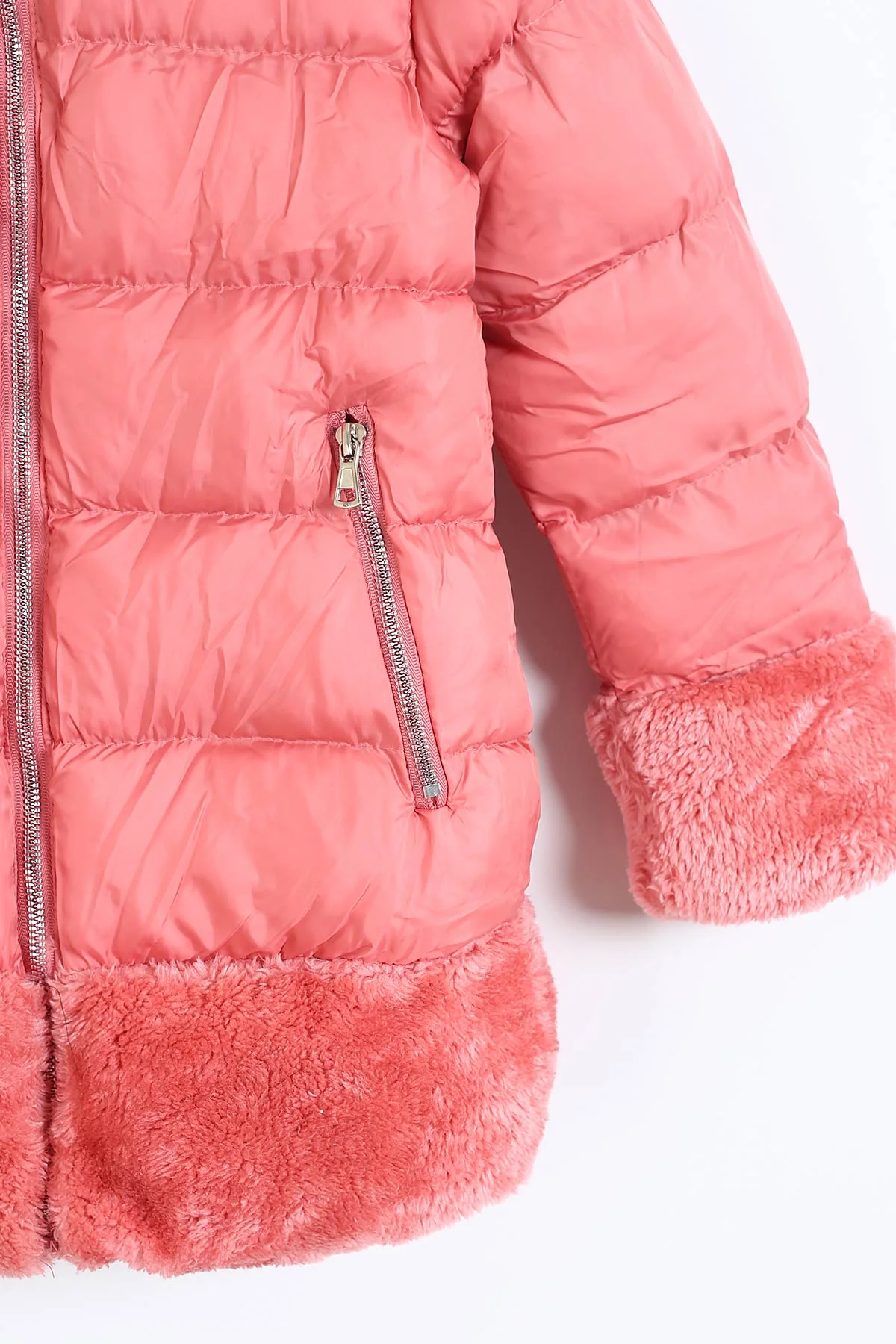 Somon (7-10 Yaş) Etek Kol ve Kapüşon Peluşlu İç kürklü Dolgun Kız Çocuk Mont 309222