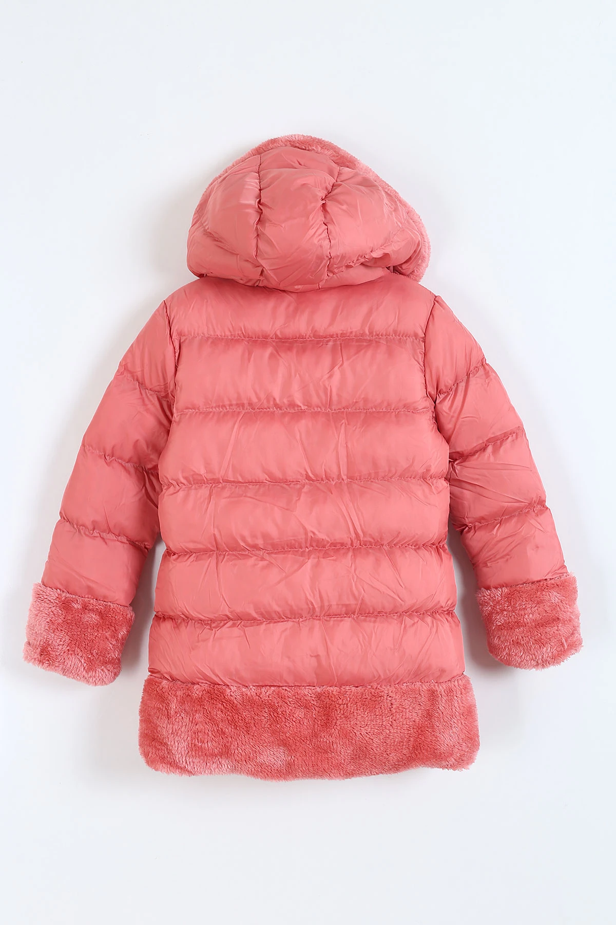 Somon (7-10 Yaş) Etek Kol ve Kapüşon Peluşlu İç kürklü Dolgun Kız Çocuk Mont 309222