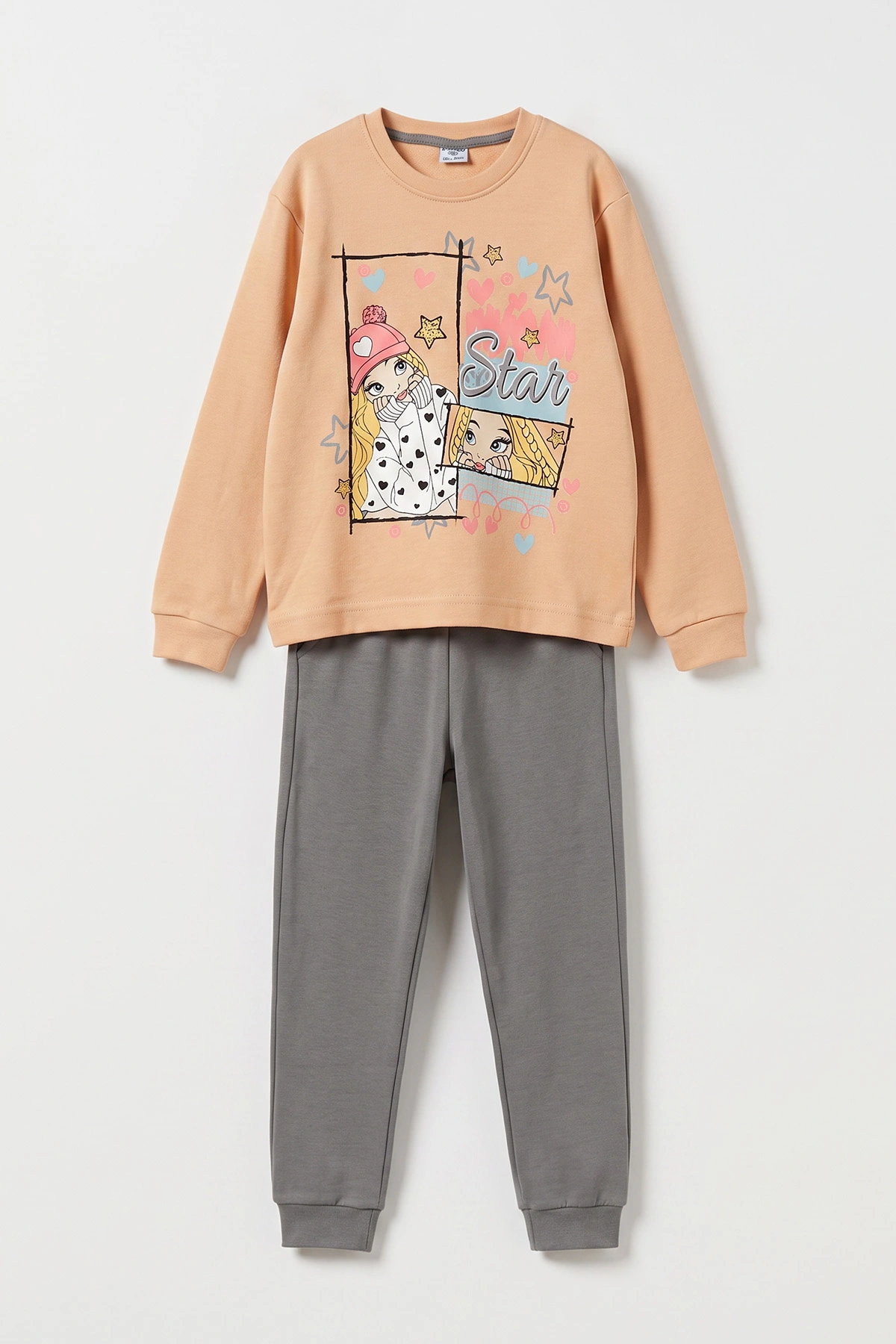 Somon (7-10 Yaş)Star Kız Baskılı  Kız Çocuk Pijama Takımı 477008