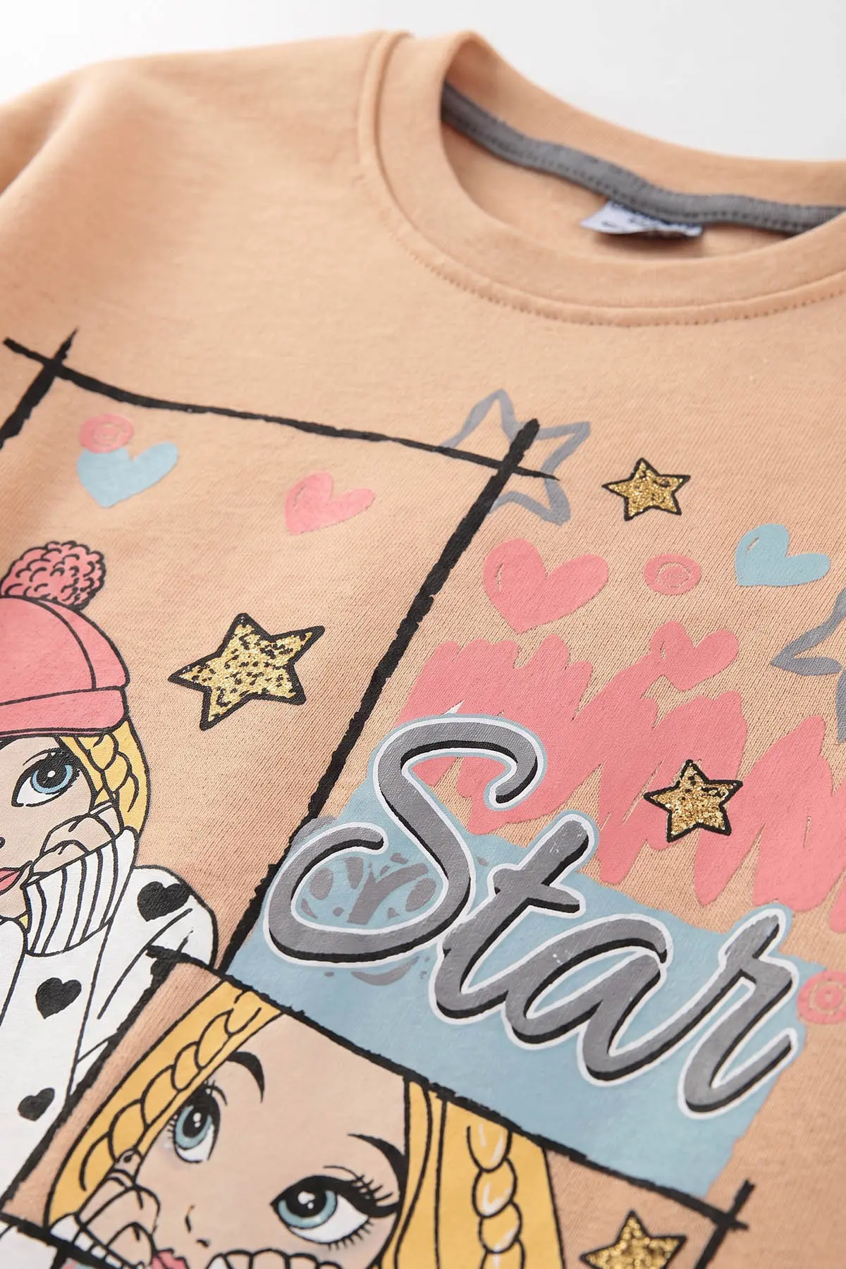 Somon (7-10 Yaş)Star Kız Baskılı  Kız Çocuk Pijama Takımı 477008