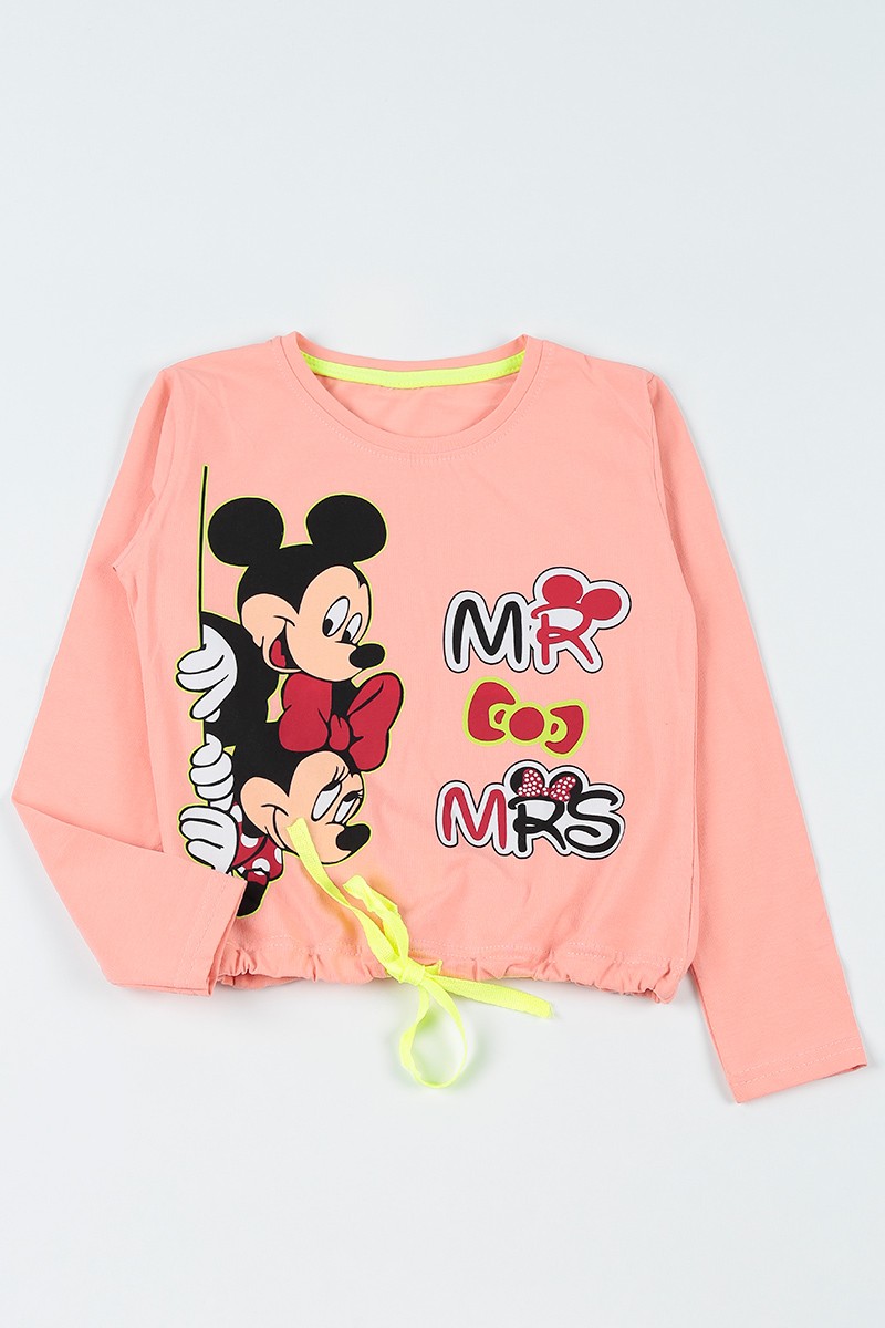 Somon (9-12 Yaş) Mickey Mouse Baskılı Belden Sıkmalı Kız Çocuk Sweatshirt 92784