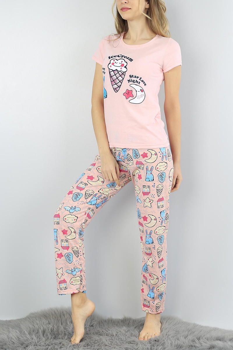 Somon Baskılı Bayan Pijama Takımı 54916