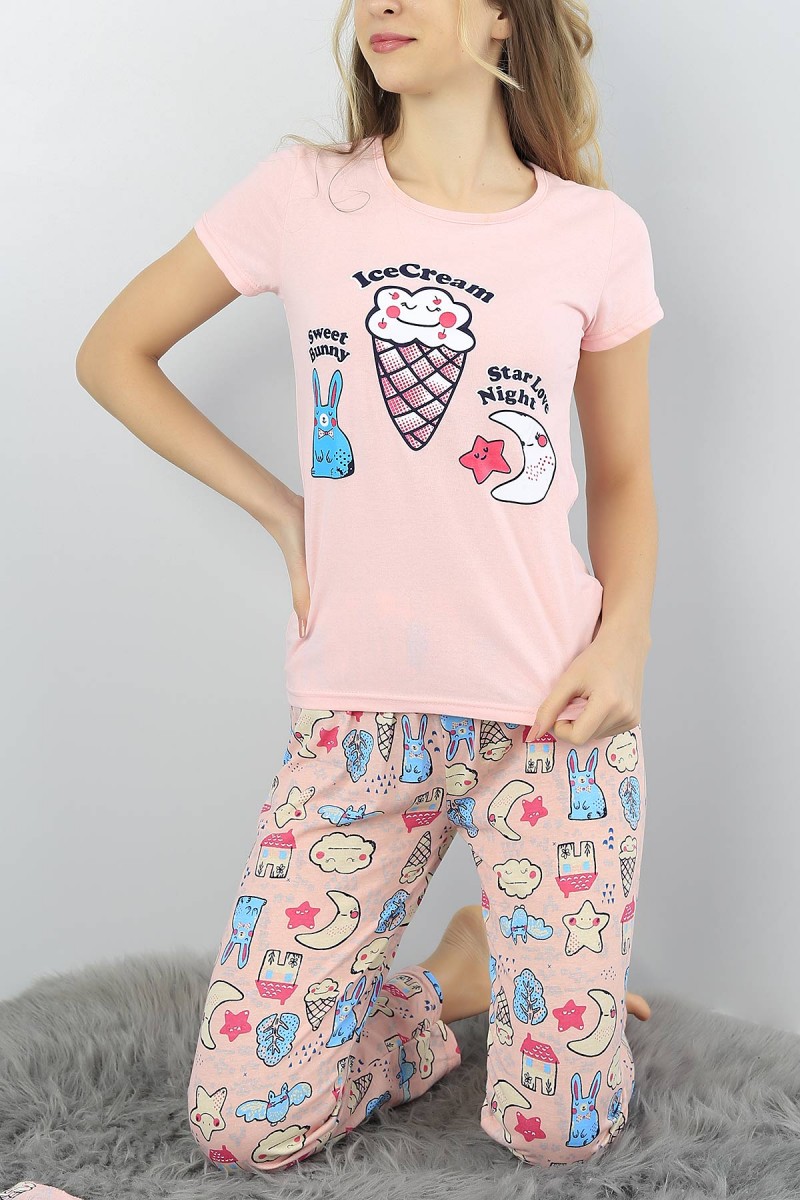 Somon Baskılı Bayan Pijama Takımı 54916