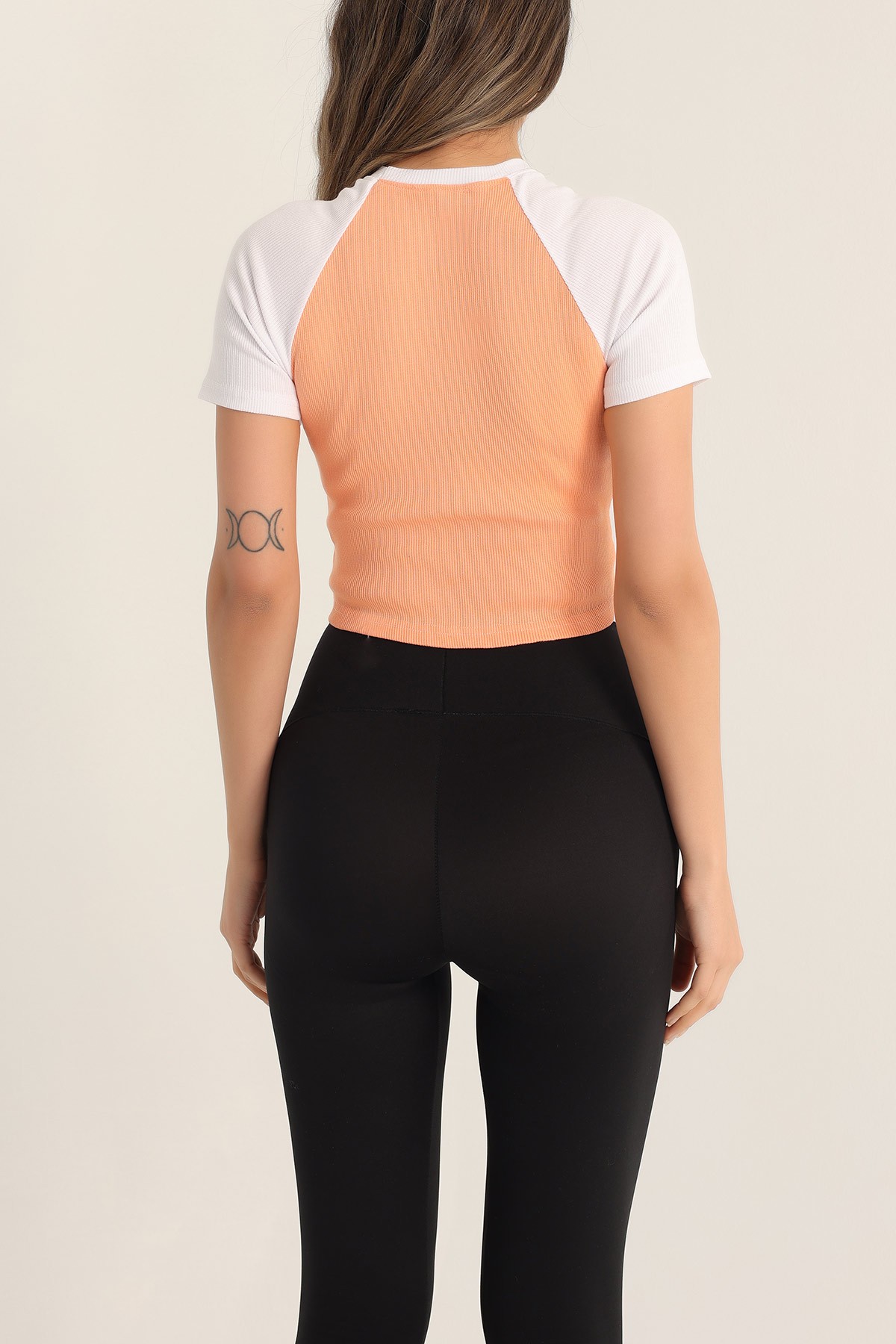 Somon Baskılı Fitilli Crop Tişört 173264