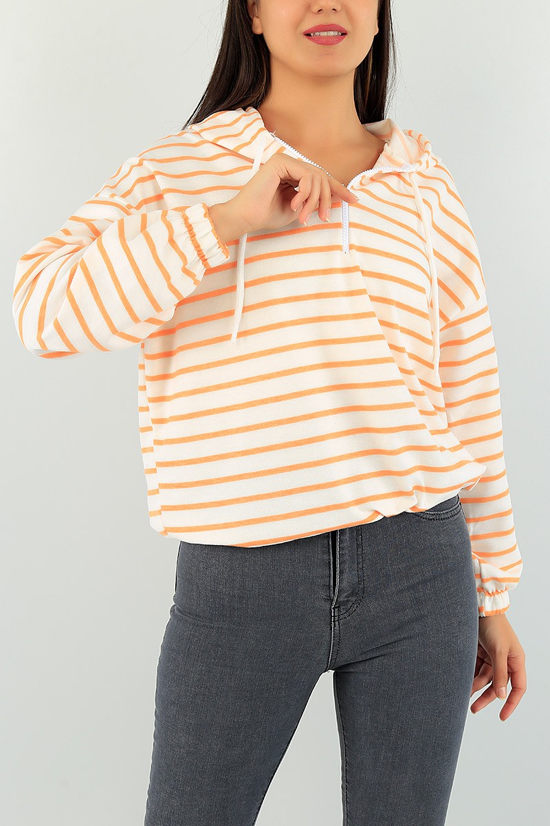 Somon Beli Sıkmalı Bayan Yarım Fermuarlı Sweat 74507