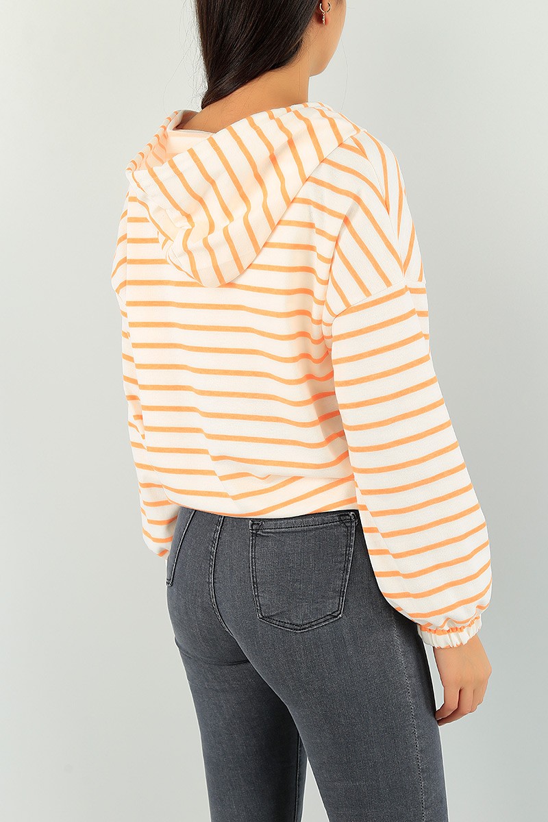 Somon Beli Sıkmalı Bayan Yarım Fermuarlı Sweat 74507