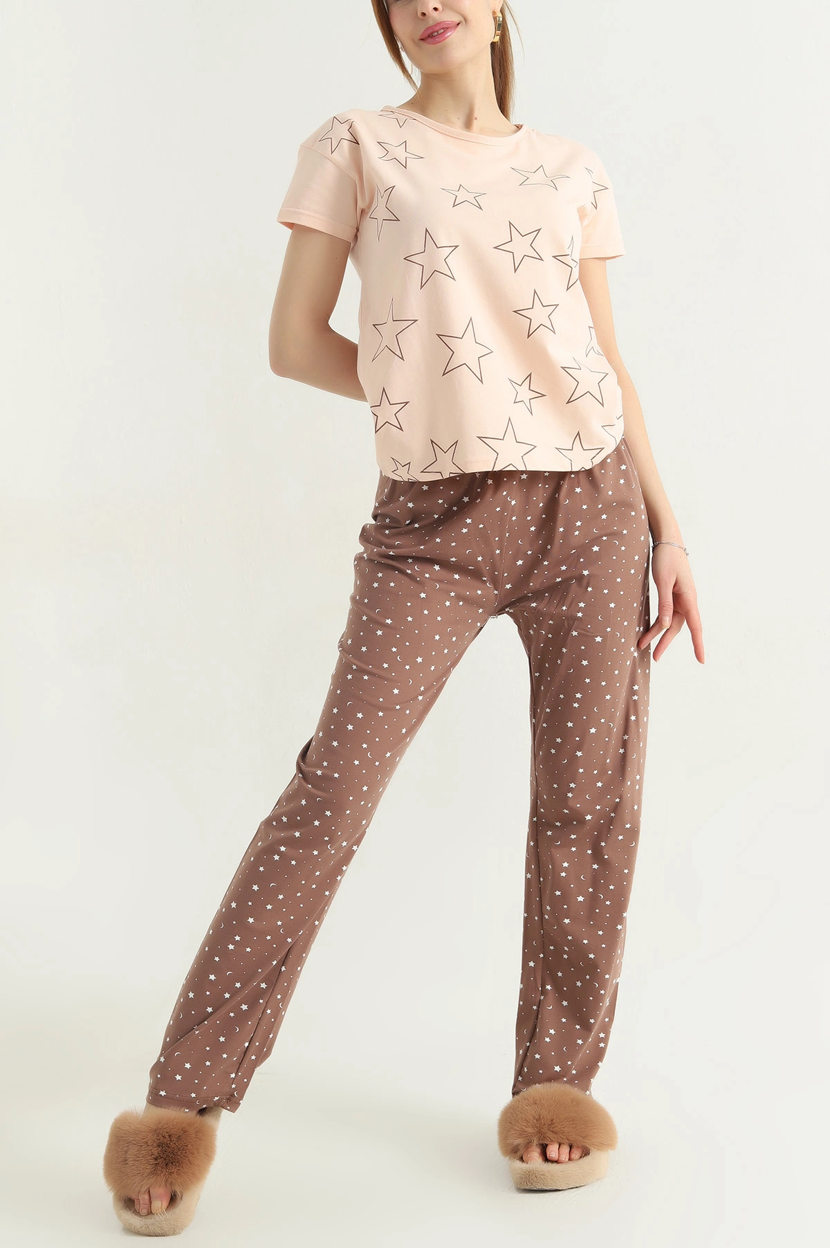 Somon Desenli Penye Kadın Pijama Takımı 341722