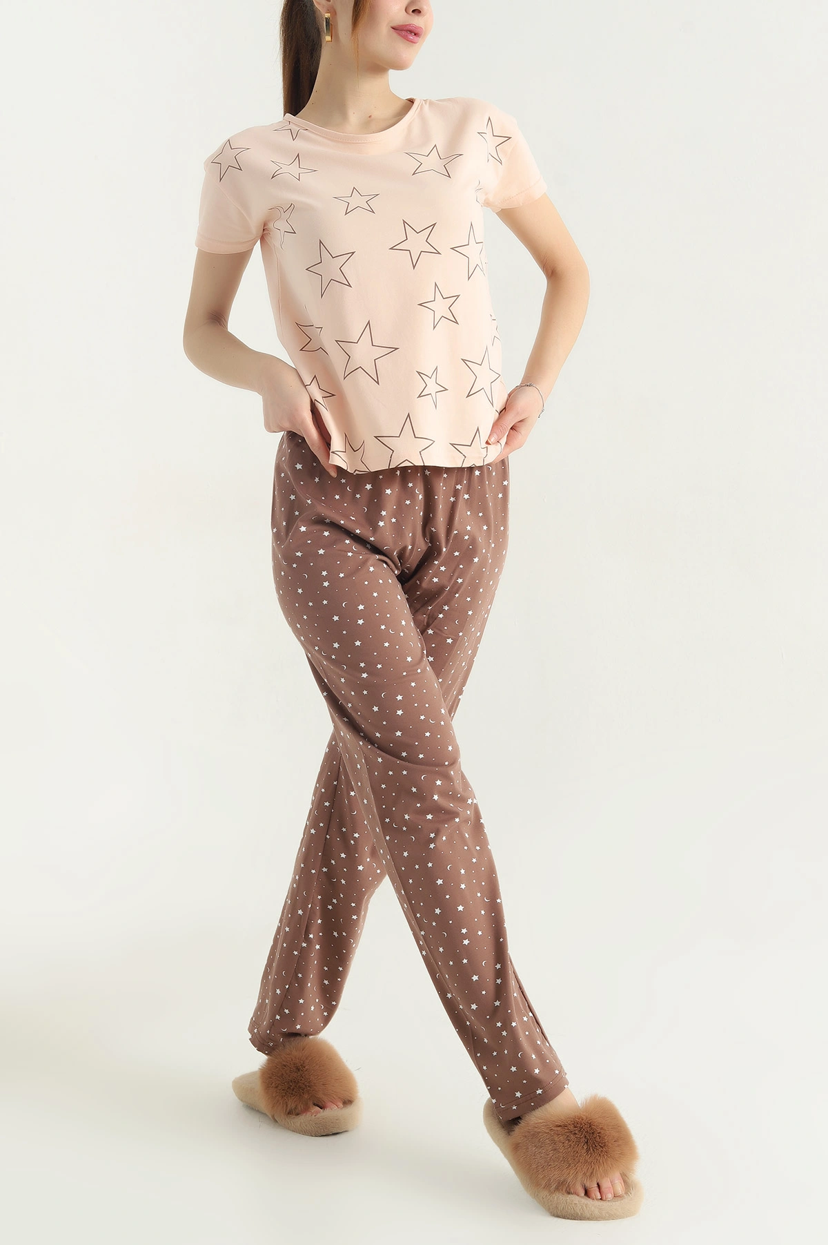 Somon Desenli Penye Kadın Pijama Takımı 341722