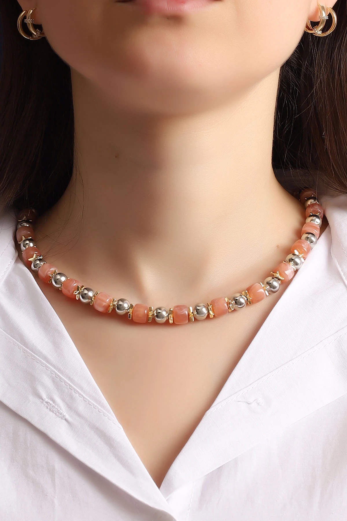 Somon Doğal Oval Taşlı Kolye 354573