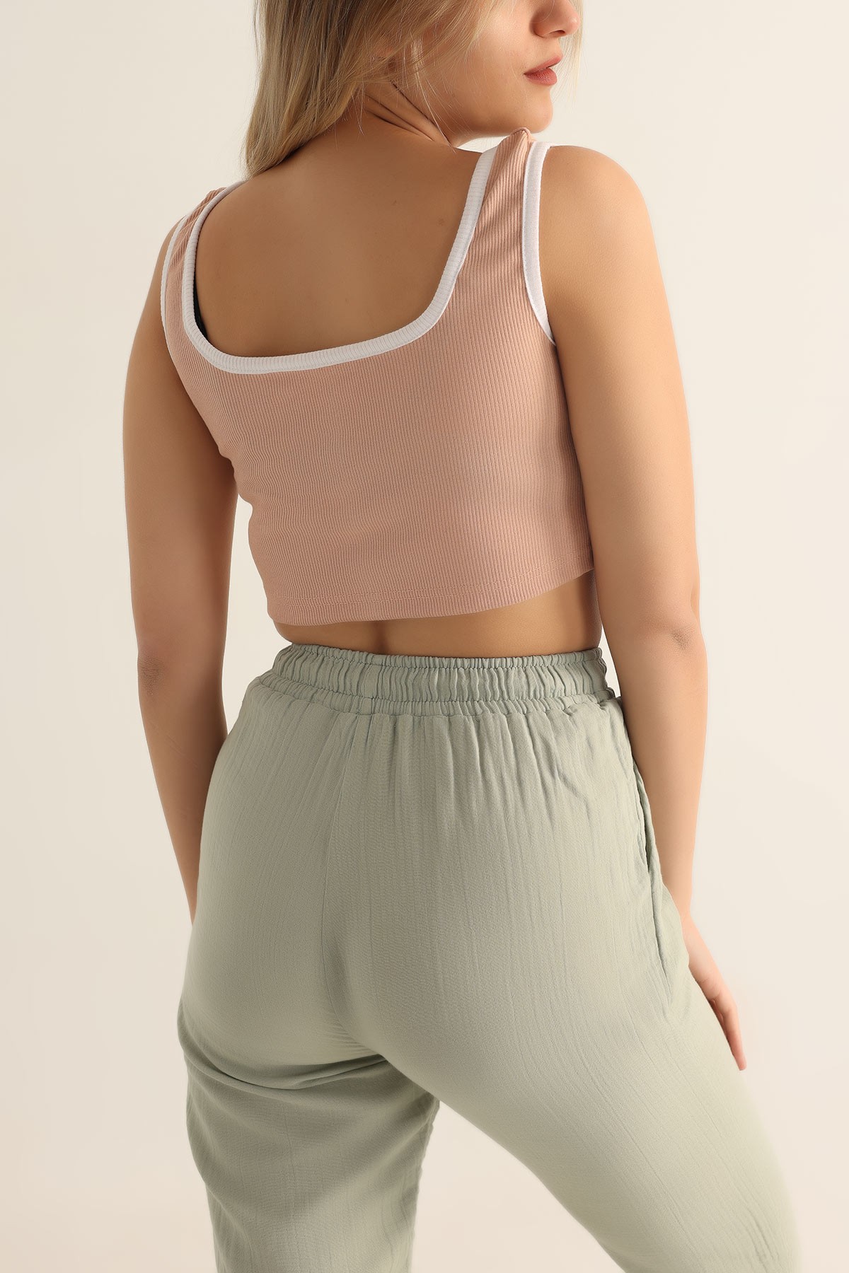 Somon Fitilli Likralı Crop Üst 180288