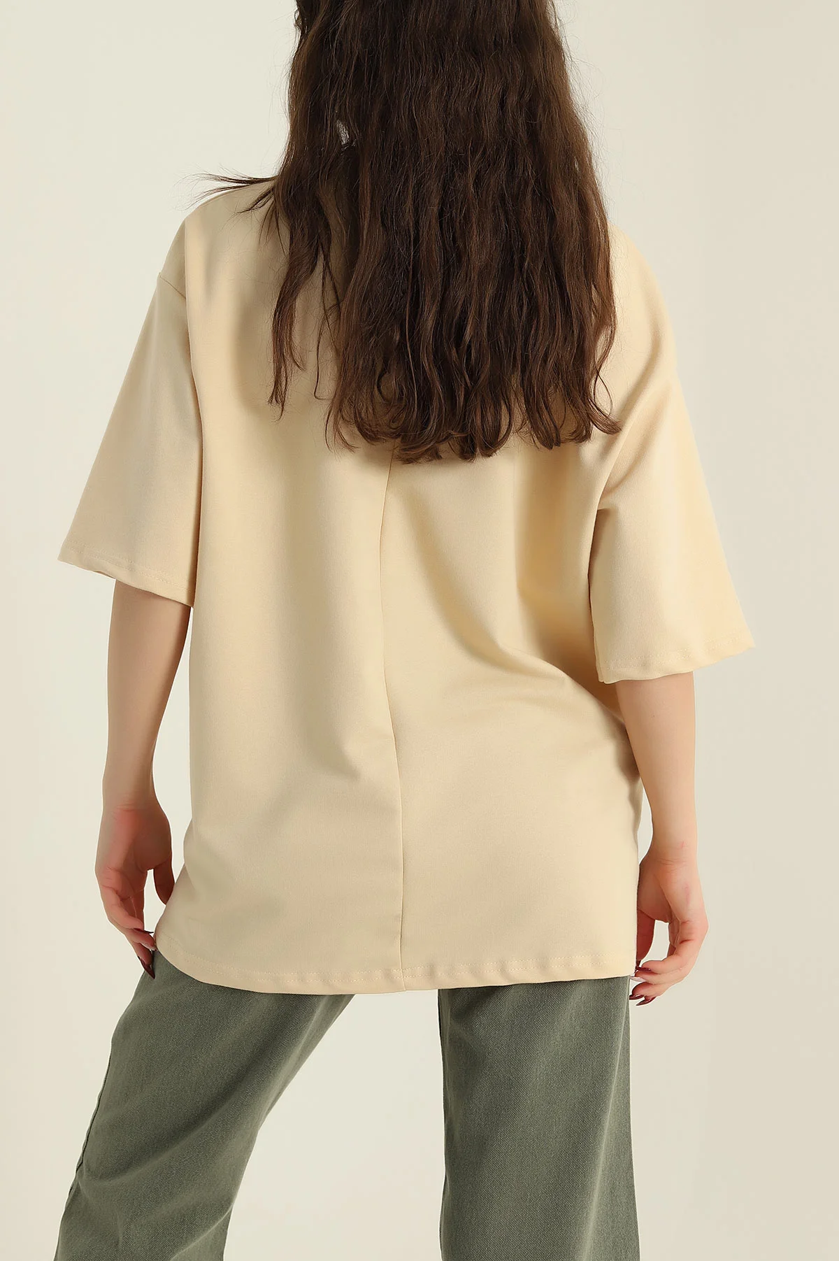 Somon İki İp Bisiklet Yaka Kadın Oversize Tişört 423912