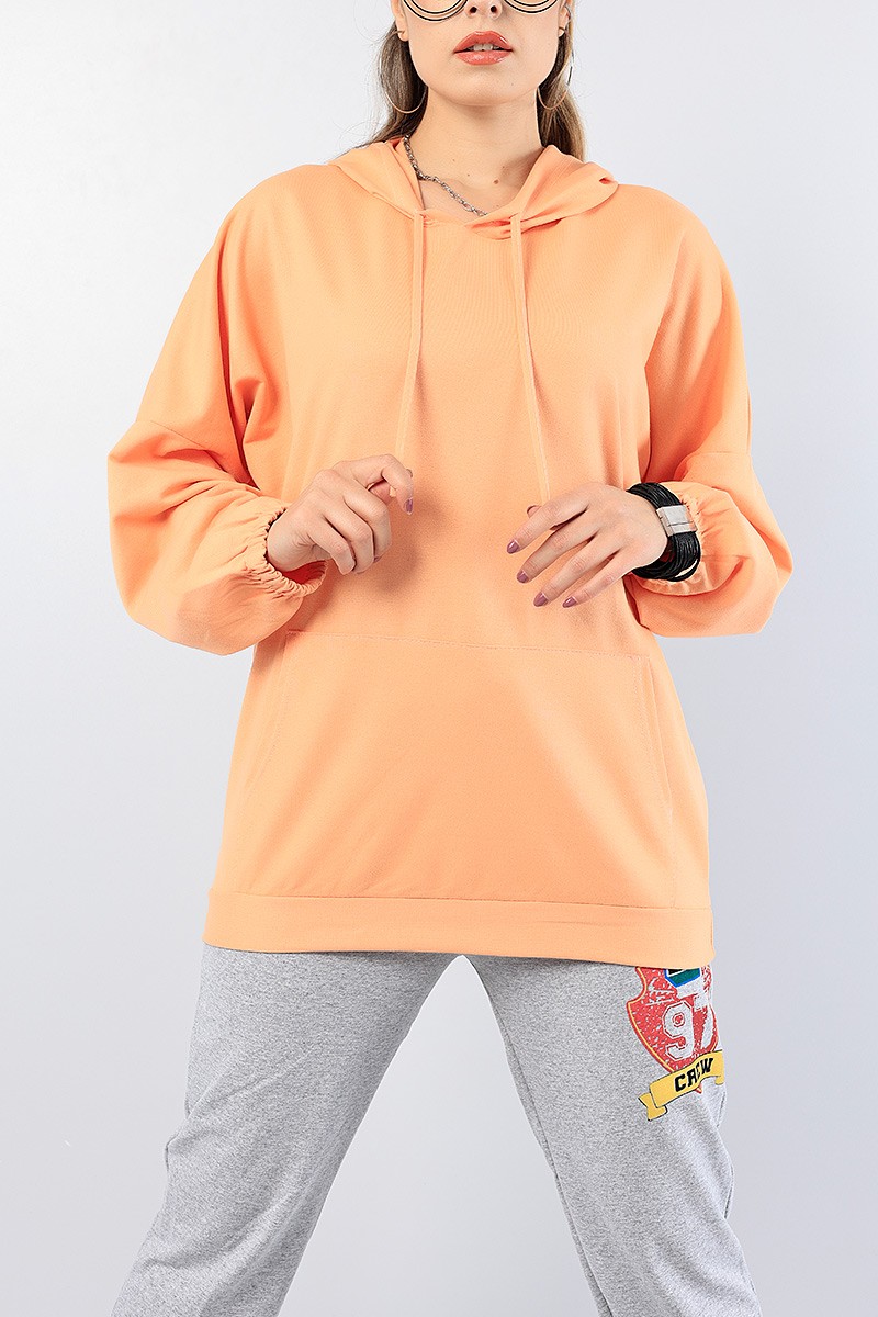 Somon kapüşonlu Cepli Sweat Tunik 76283