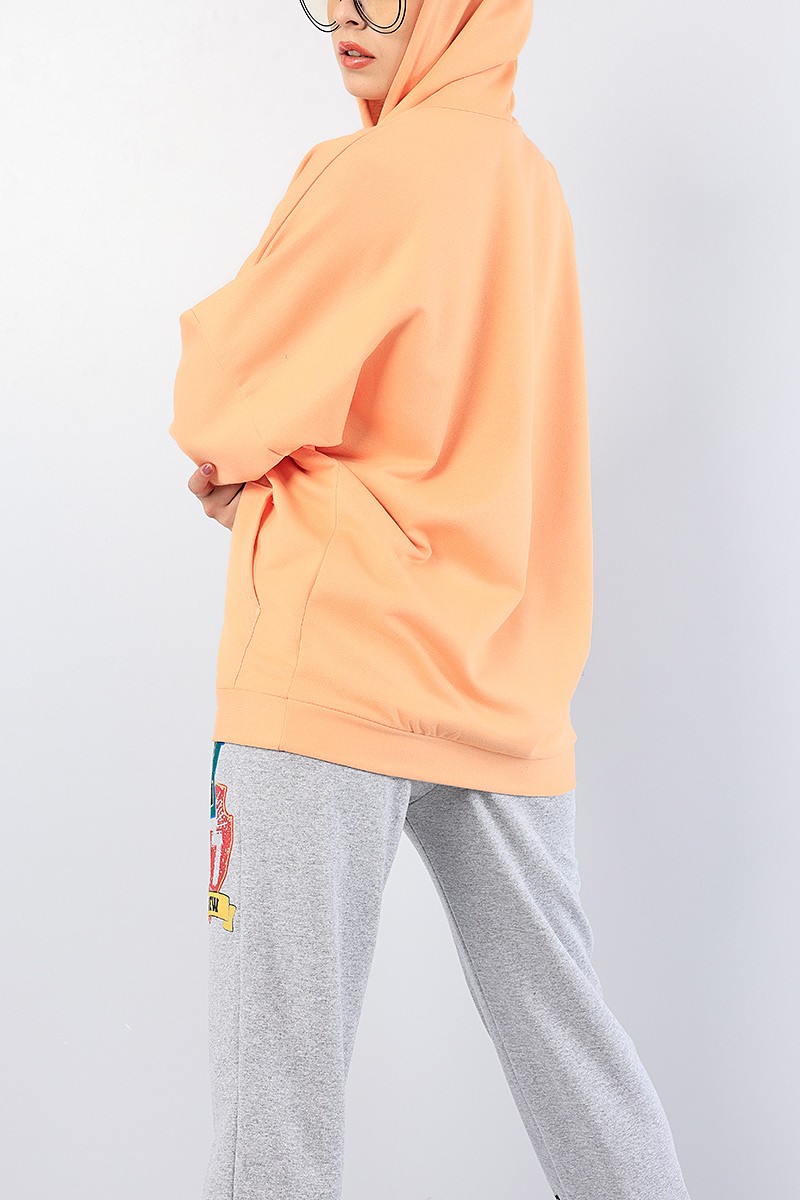 Somon kapüşonlu Cepli Sweat Tunik 76283