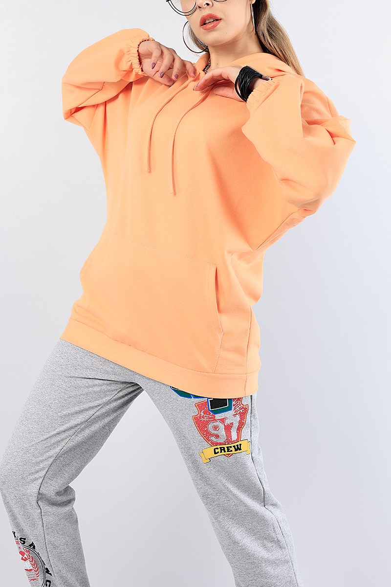 Somon kapüşonlu Cepli Sweat Tunik 76283